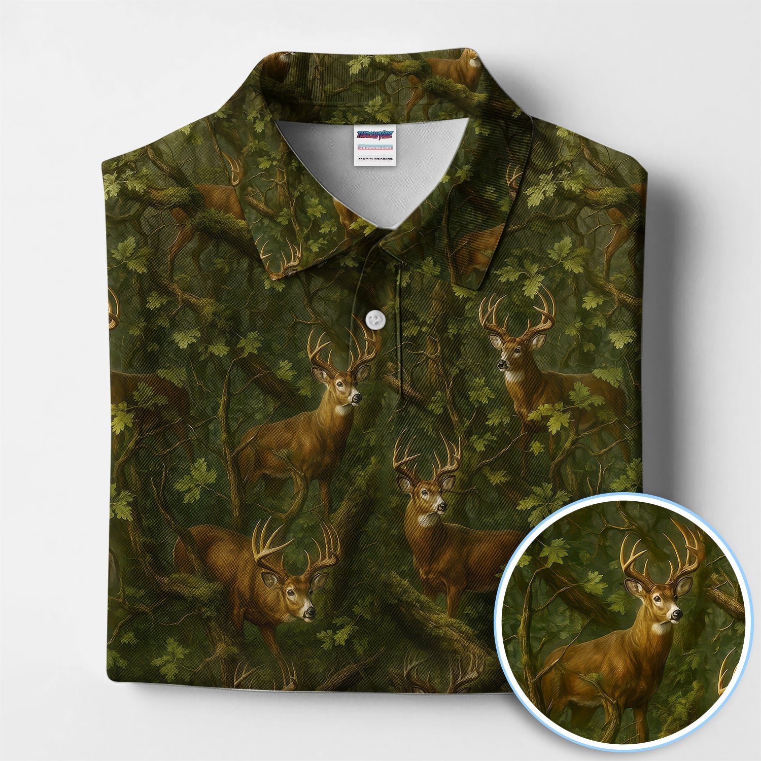Whitetail Deer Forest Pattern Polo, Crazy Golf Shirt For Men, Golf Gift For Hunter