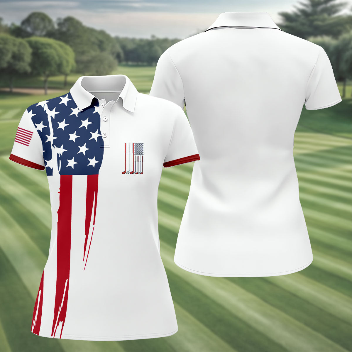 American Flag Pattern 4th Of July Patriotic Golf Shirt, 250th Anniversary White Golf Shirt, Women's Polo Shirt