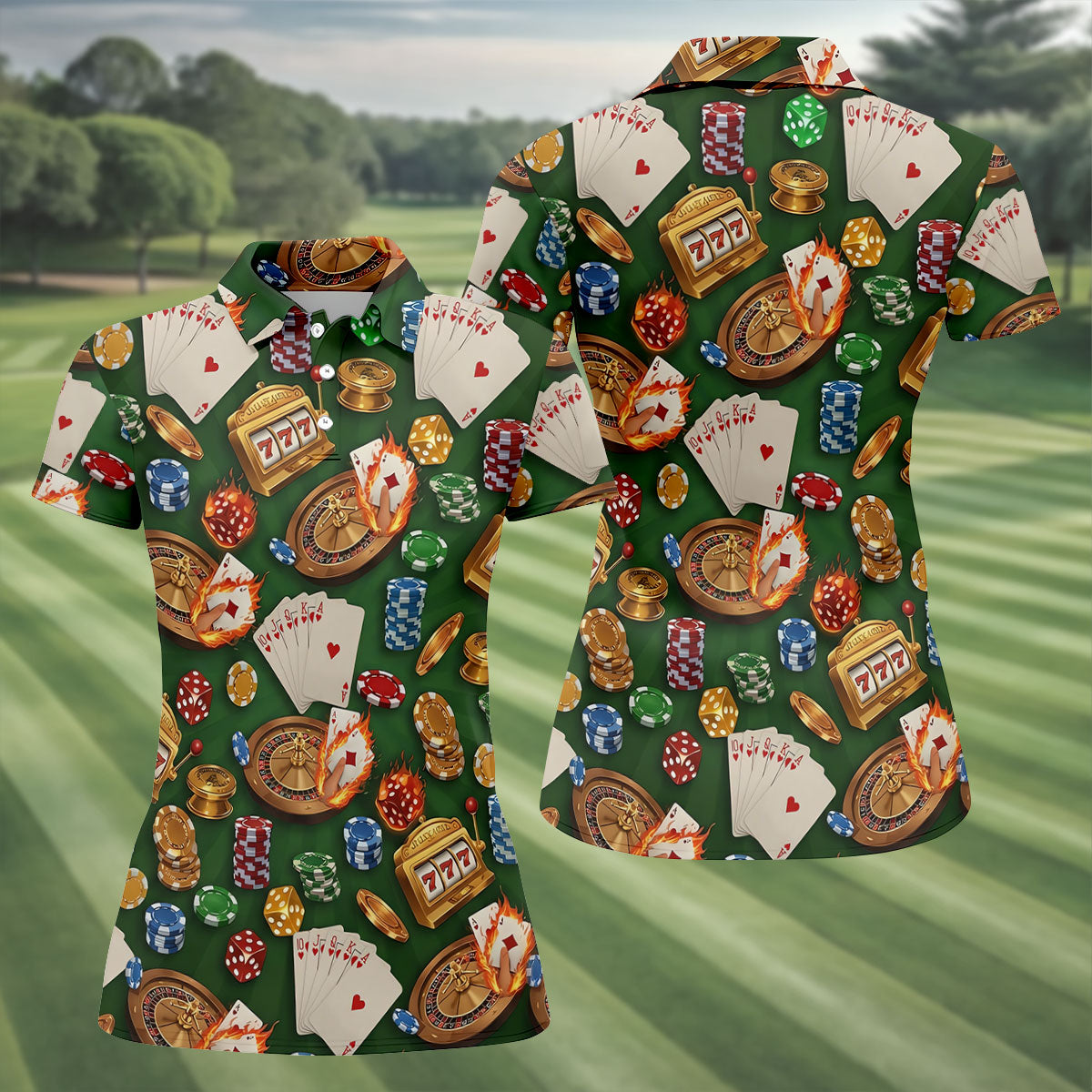 Casino Gambling Poker Golf Shirt For Women, Ladies Golf Shirts, Women's Sleeveless Golf Shirts
