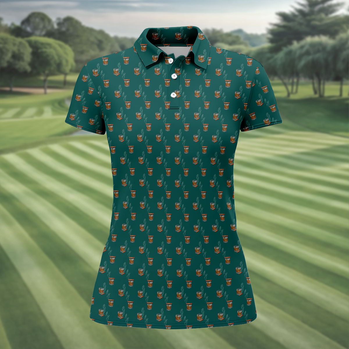 Smoke Whiskey Green Golf Shirt, Golf Whiskey Women's Polo Shirt, Ladies Golf Shirts