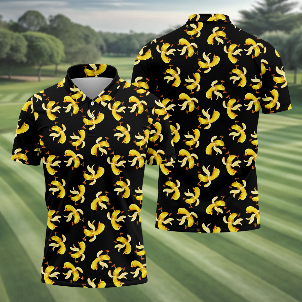 Banana Duck Hawaiian Golf Shirt, Men's Funny Golf Shirts, Polo Shirts For Men
