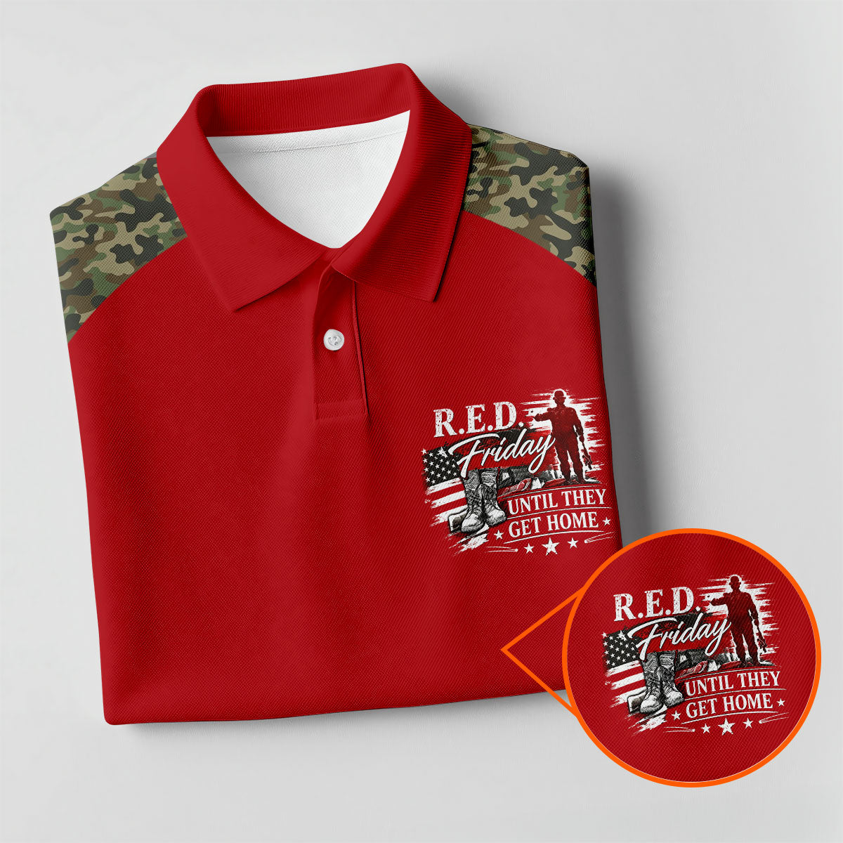 RED Friday Untill They Get Home Red Camo Golf Shirt, Veteran Memorial 250 Years Golf Shirt For Women