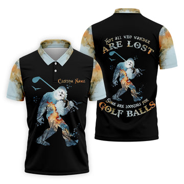 Not All Who Wander Are Lost Men's Golf Polo Shirt, Bigfoot Golf Shirt, Dad Golf Gift