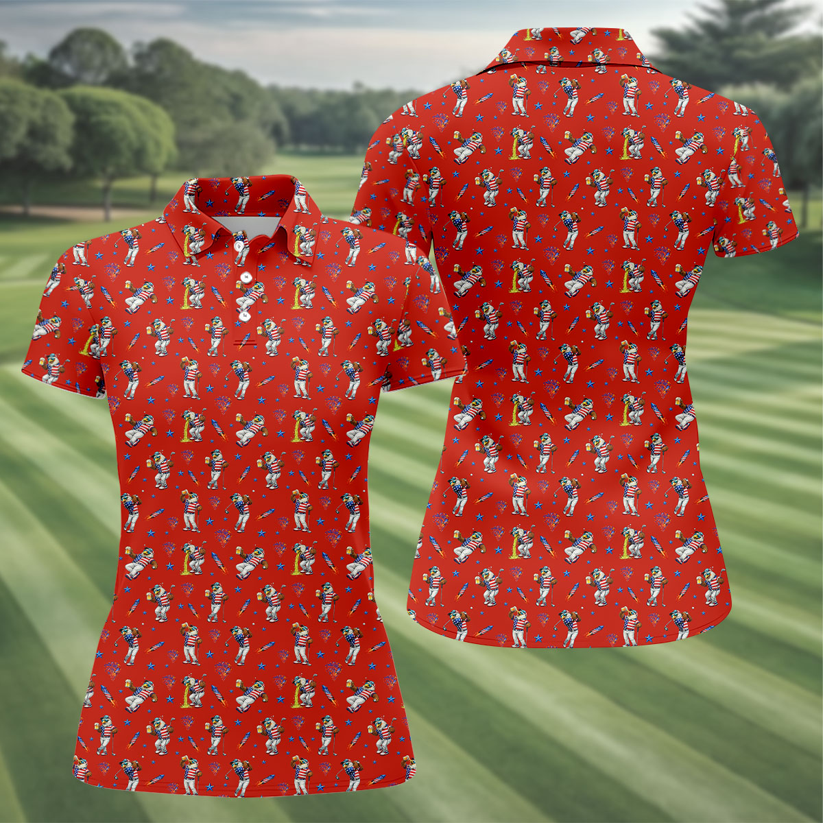 Patriotic Eagle Golf And Beer Funny 4th Of July Red Golf Shirt, 250th Anniversary Women's Golf Tops