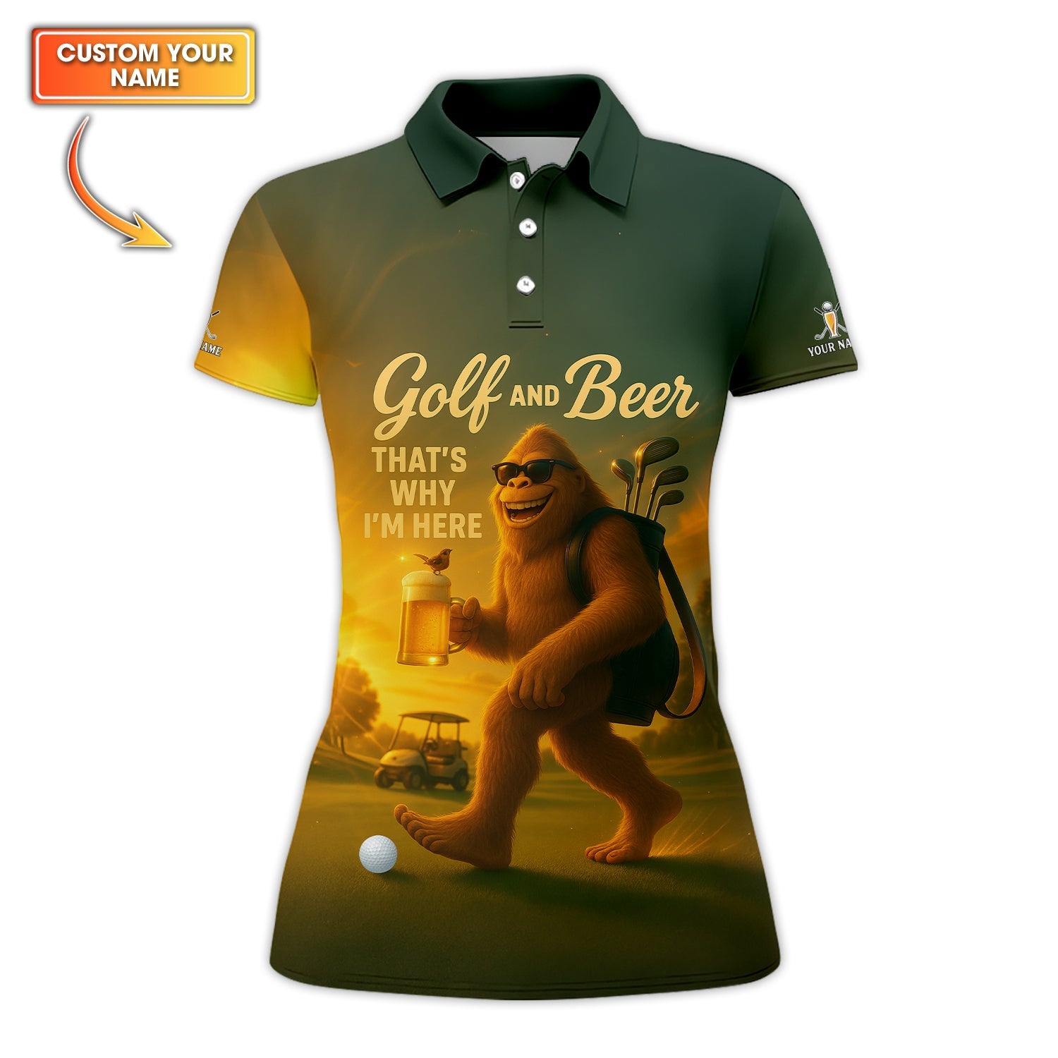 Personalized Funny Golf Shirt, Golf And Beer Polos, Bigfoot Golf Shirt For Men's