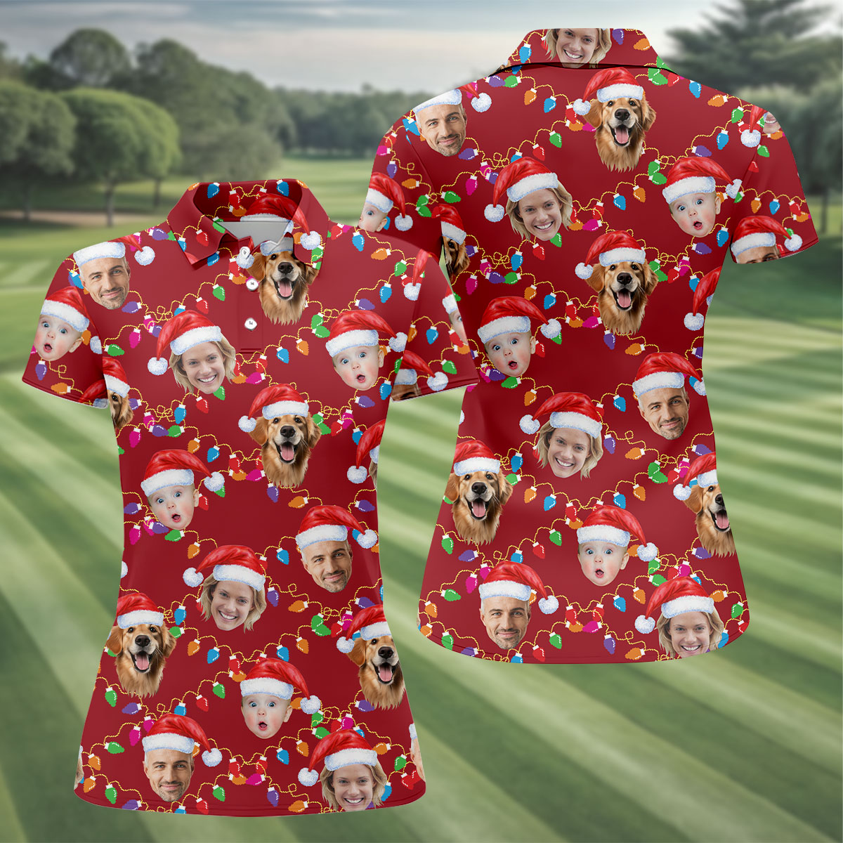 Custom Face Christmas Red Polo ShirtFunny Christmas Shirts For Family, Golf Gifts For Women