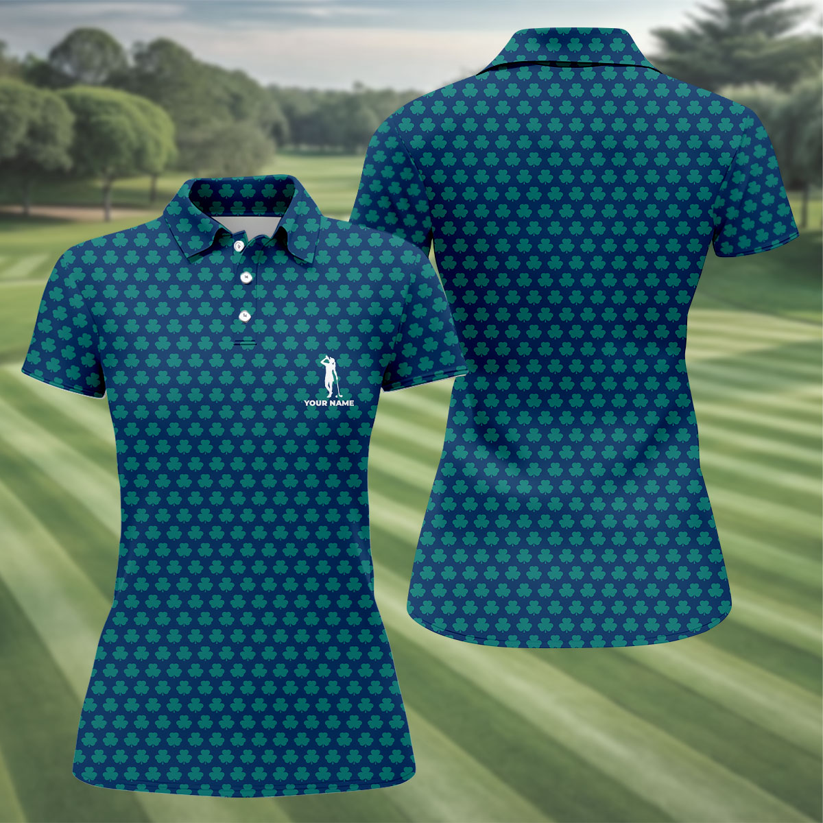 Three Leaf Clover Seamless Pattern St Patrick's Day Golf Shirt, Women's Golf Tops, Ladies Golf Polos