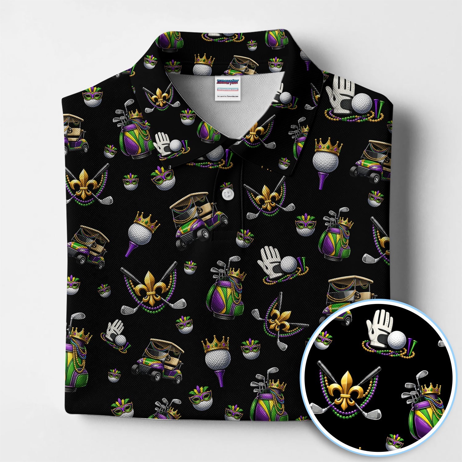 Mardi Gras Pattern Golf Shirt For Men, Funny Golf Polos, Crazy Golf Gift For Golfer