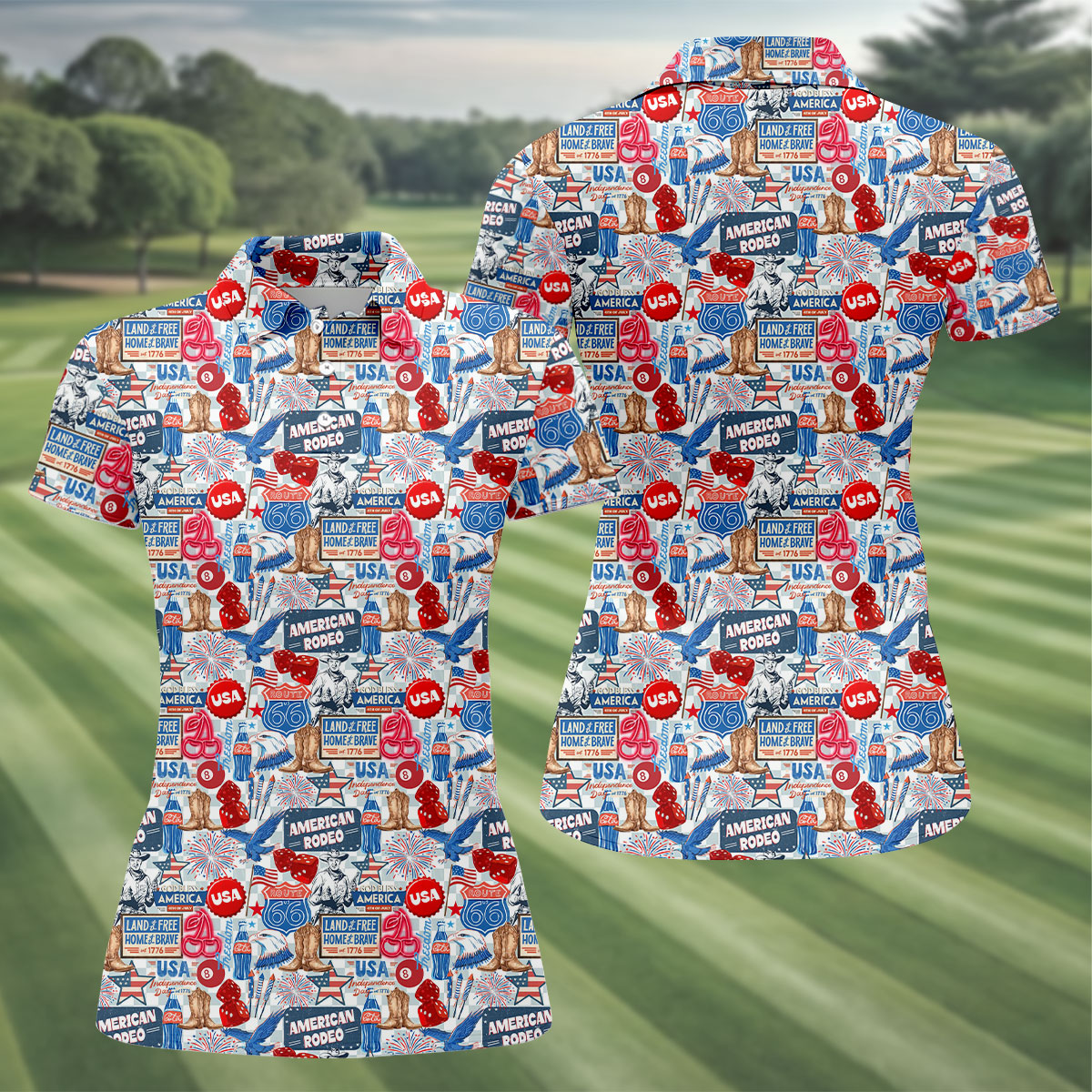 American Rodeo Western Theme Patriotic 4th Of July Golf Shirt, 250th Anniversary Golf Shirt For Women