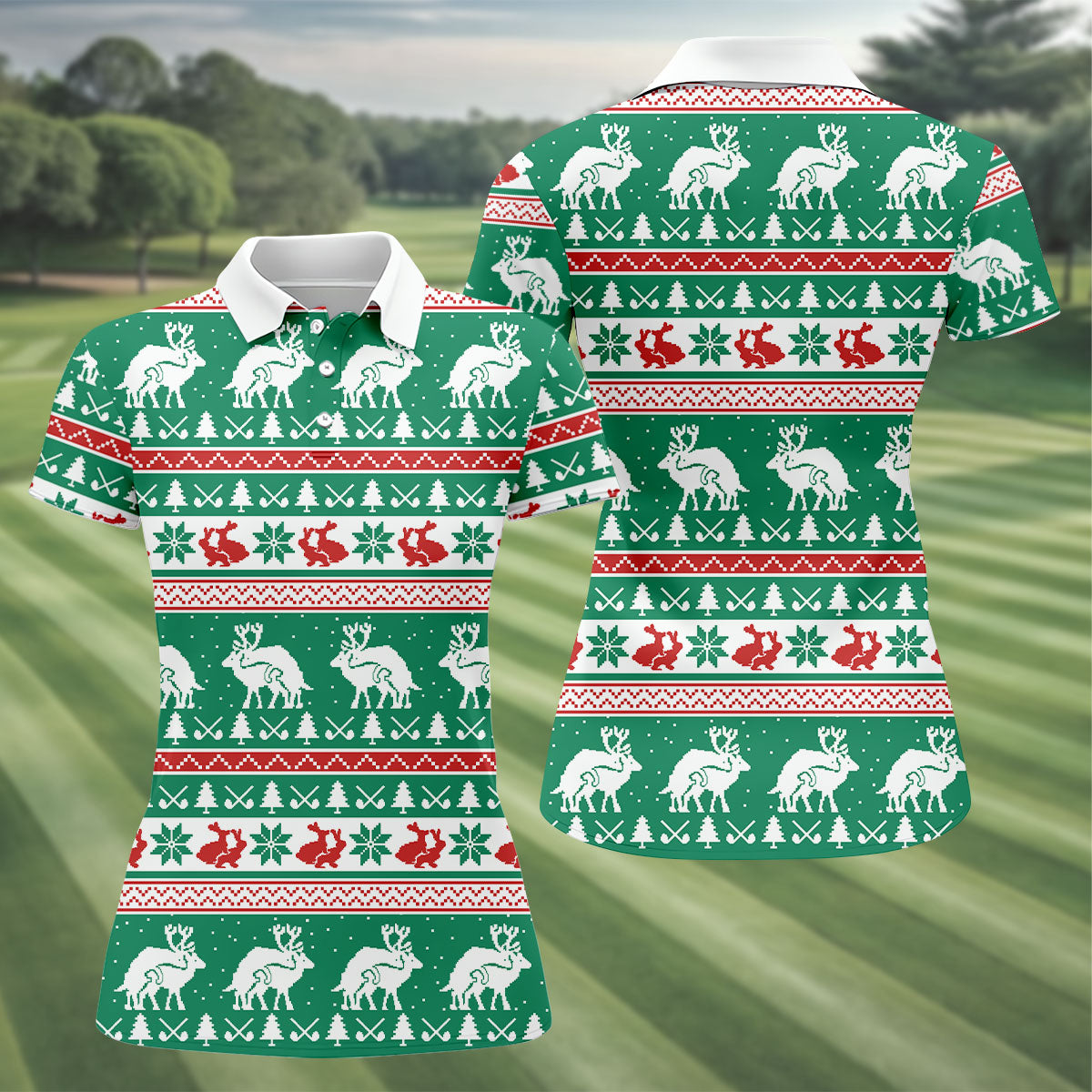 Christmas Festive Reindeer Snowflakes Christmas Golf Shirt, Ladies Golf Shirts, Golf Gifts For Women