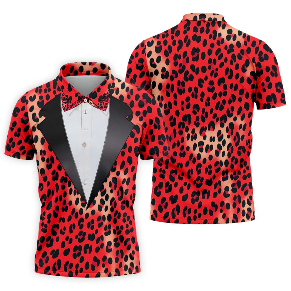Red Leopard Funny Costume Hawaiian Golf Shirt, Polo Shirts For Men, Golf Shirts For Men