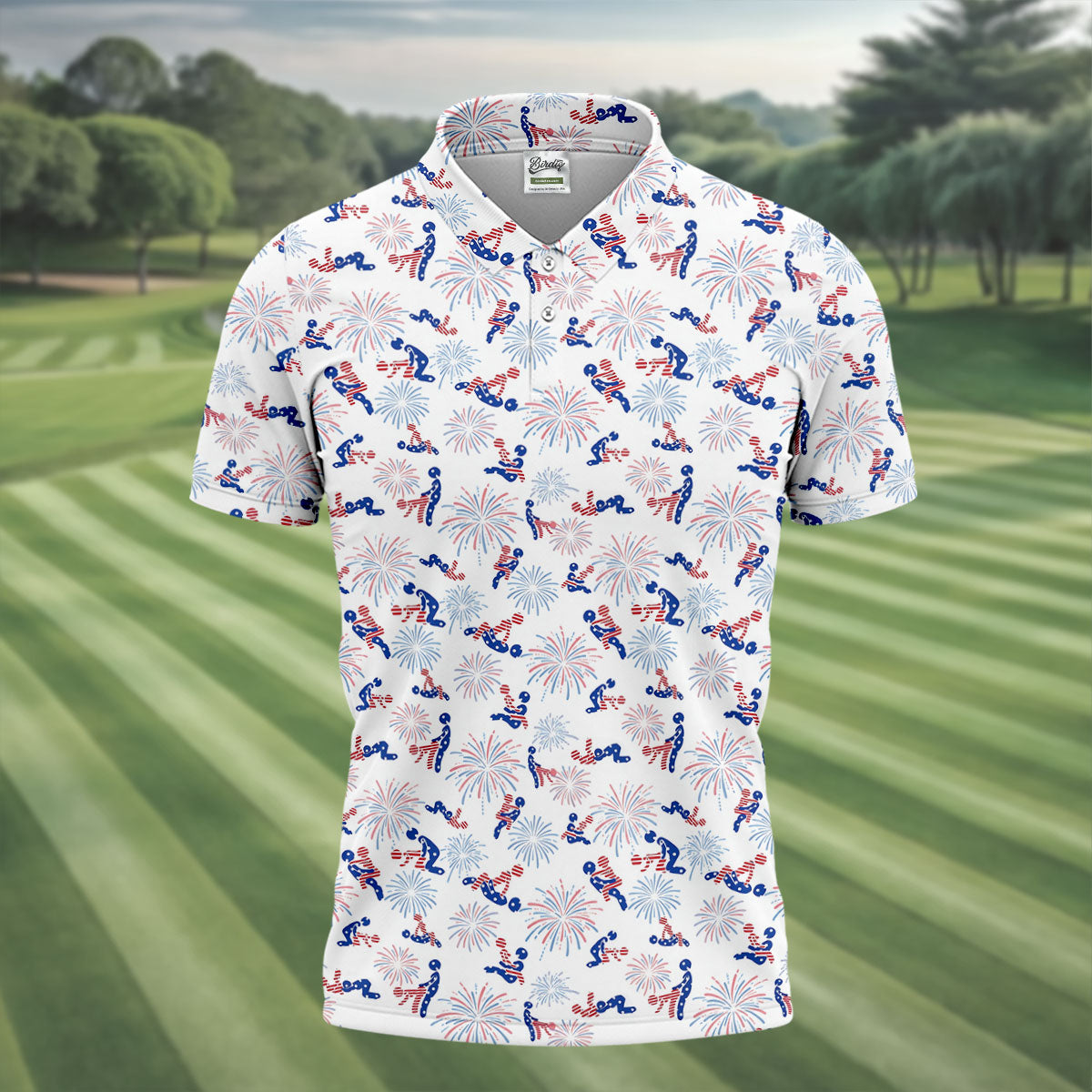 US Flag Pattern Naughty Couple Stick Figures Funny Golf Shirt, 250 Years Golf Shirts For Men