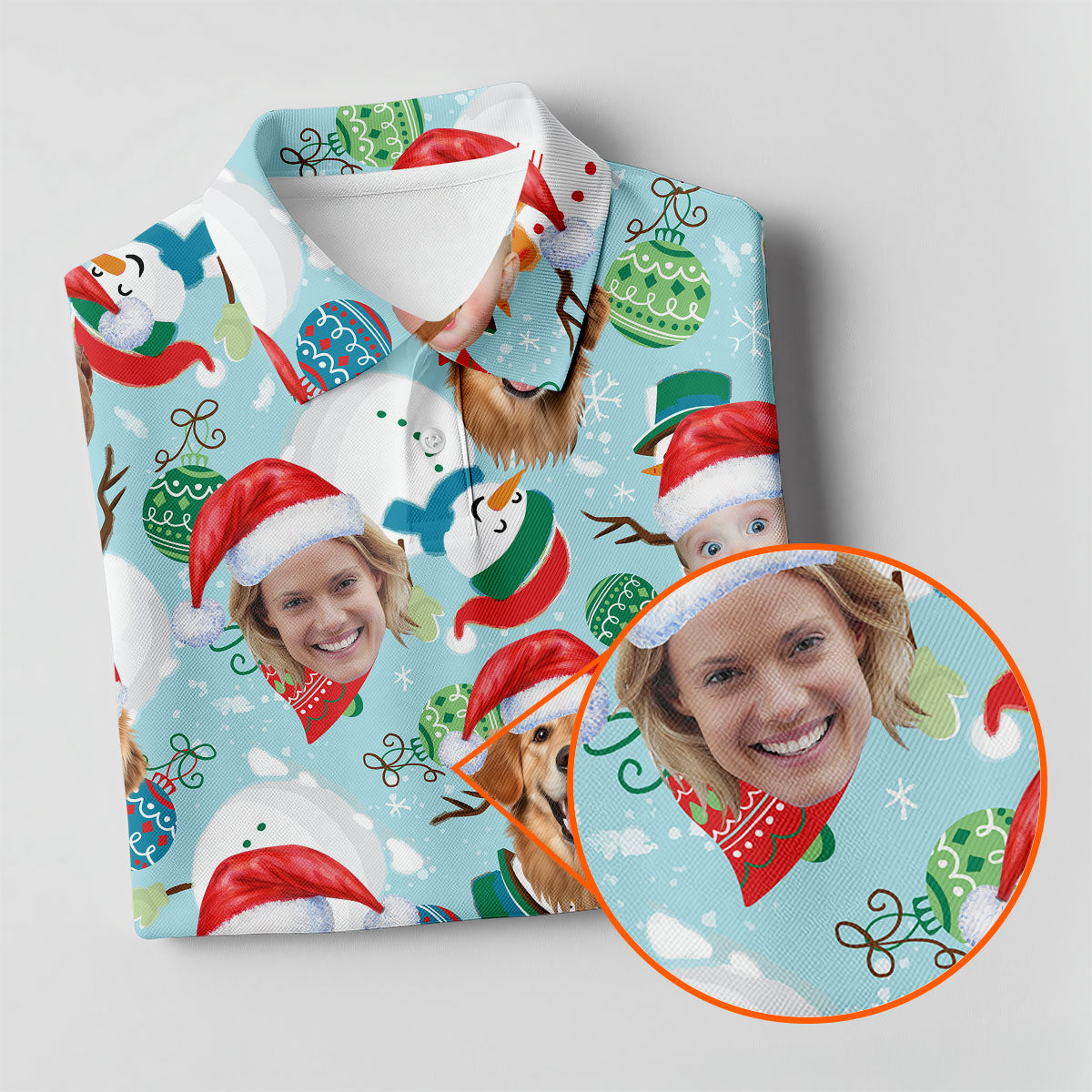 Custom Face Joyful Christmas Icy Blue Christmas Golf Shirt, Ladies Golf Tops, Golf Gifts For Women