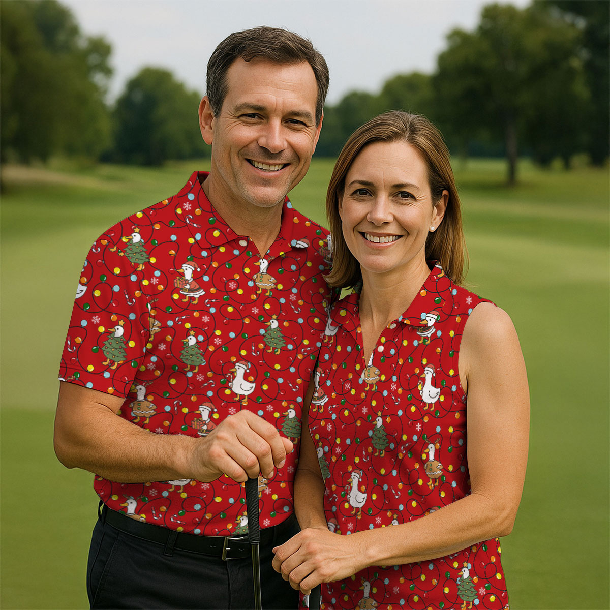 Funny Duck Merry Xmas Red Golf Shirts, Christmas Golf Shirt, Golf Gifts For Women, Fun Golf Shirt
