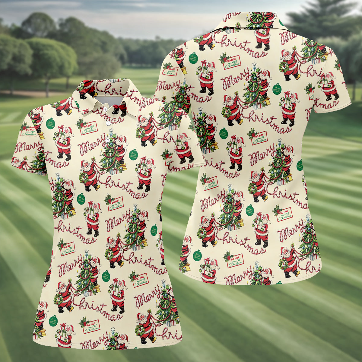 Merry Christmas Santa Womens Christmas Golf Shirt, Women Golf Top, Ladies Sleeveless Tops, Women's Golf Shirts
