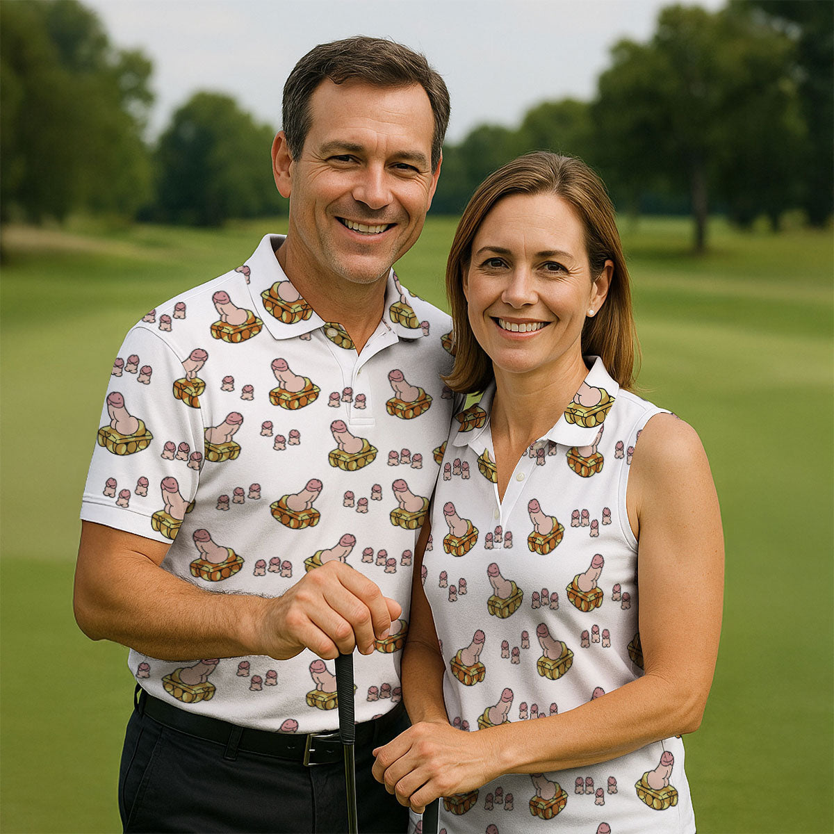 White Funny Adult Novelty Tank Pattern Golf Shirt, Women's Golf Tops, Performance Golf Shirt