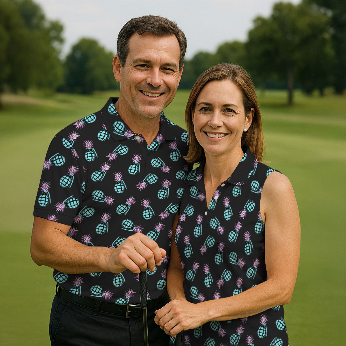 Grenade Pineapple Tropical Golf Shirt, Fun Women's Golf Shirts, Ladies Golf Shirts, Golfing Apparel