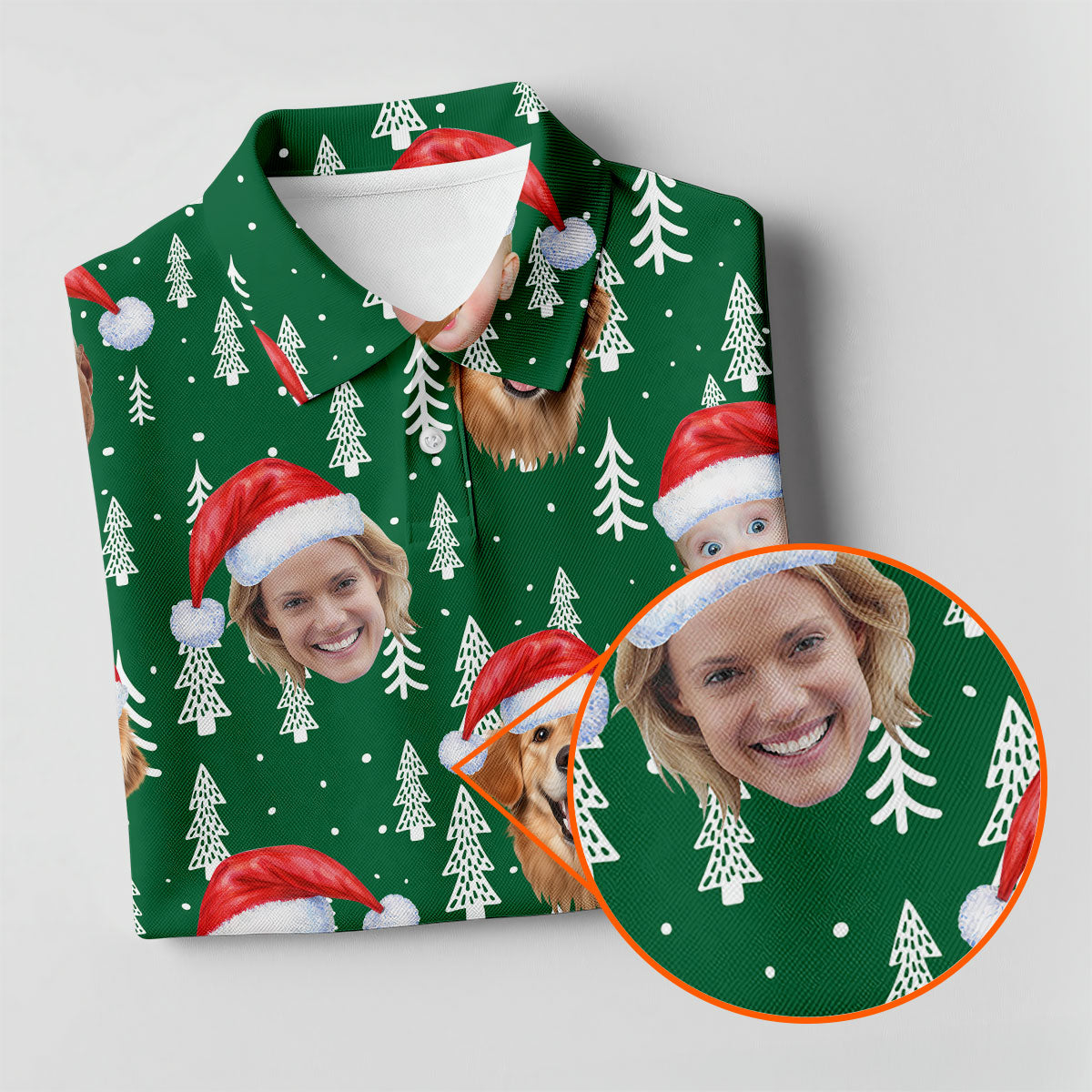 Custom Face Snow Pine Tree Green Golf Shirt, Christmas Golf Shirt, Women's Golf Tops, Golf Gift For Ladies