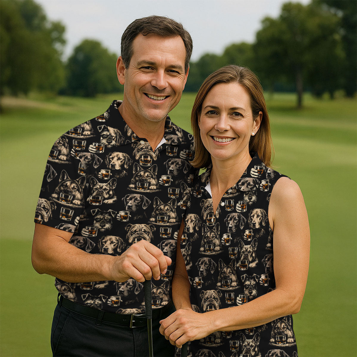 Black Dog Breeds Whiskey Glass Pattern Golf Shirt, Mens Polo Shirt, Funny Golf Shirt, Golf Apparel For Men