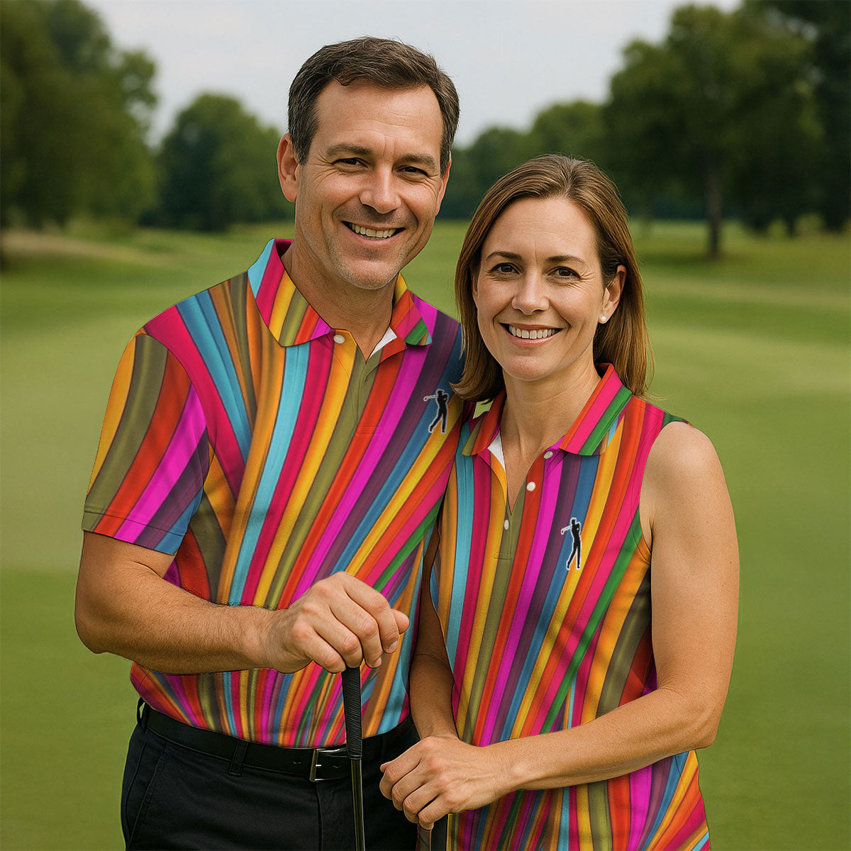 Rainbow Wave Golfer Silhouette Cinco De Mayo Celebration Fiesta Themed Golf Shirt For Women