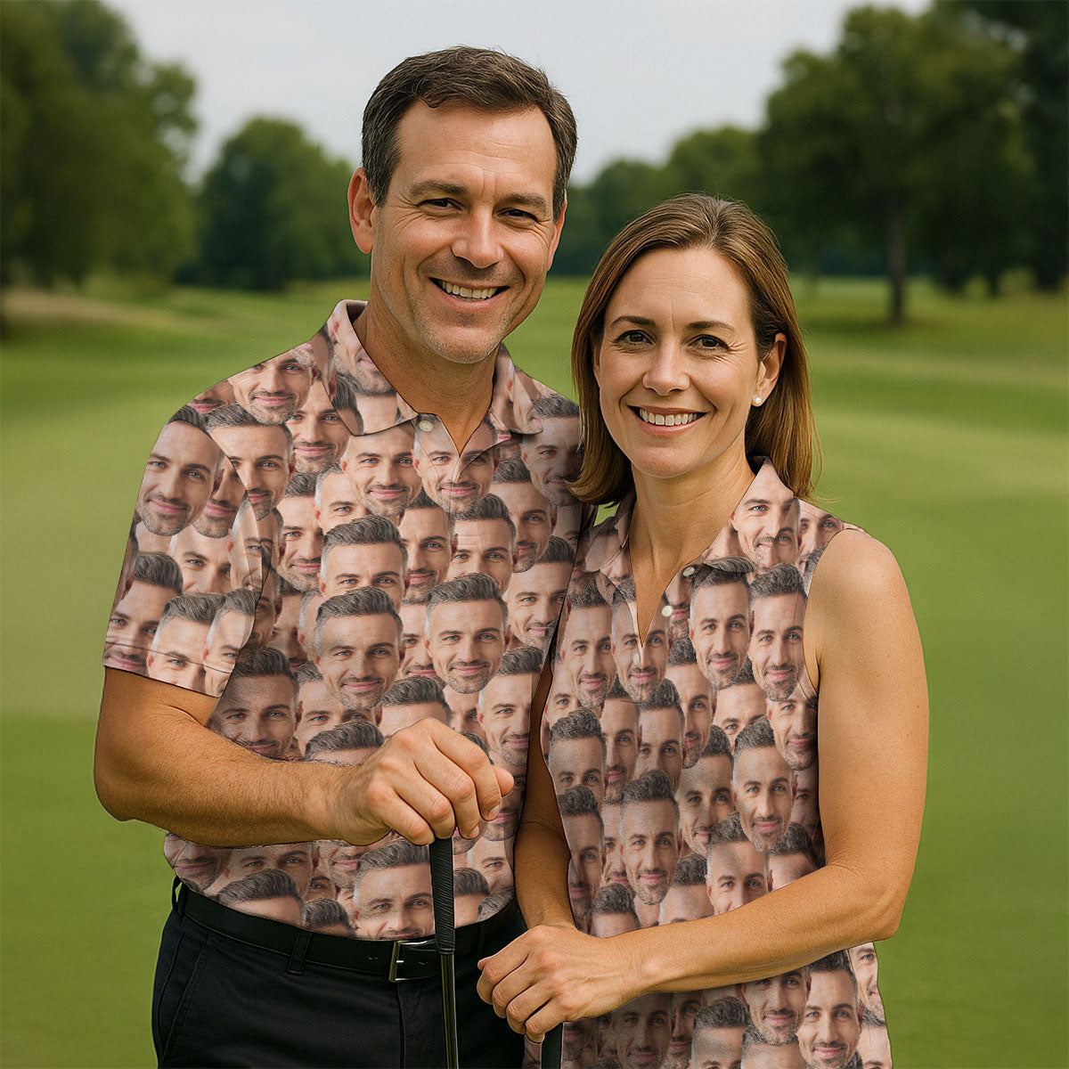 Custom Face All Over Print Fun Women's Golf Shirts, Valentines Golf Gift, Ladies Golf Polos