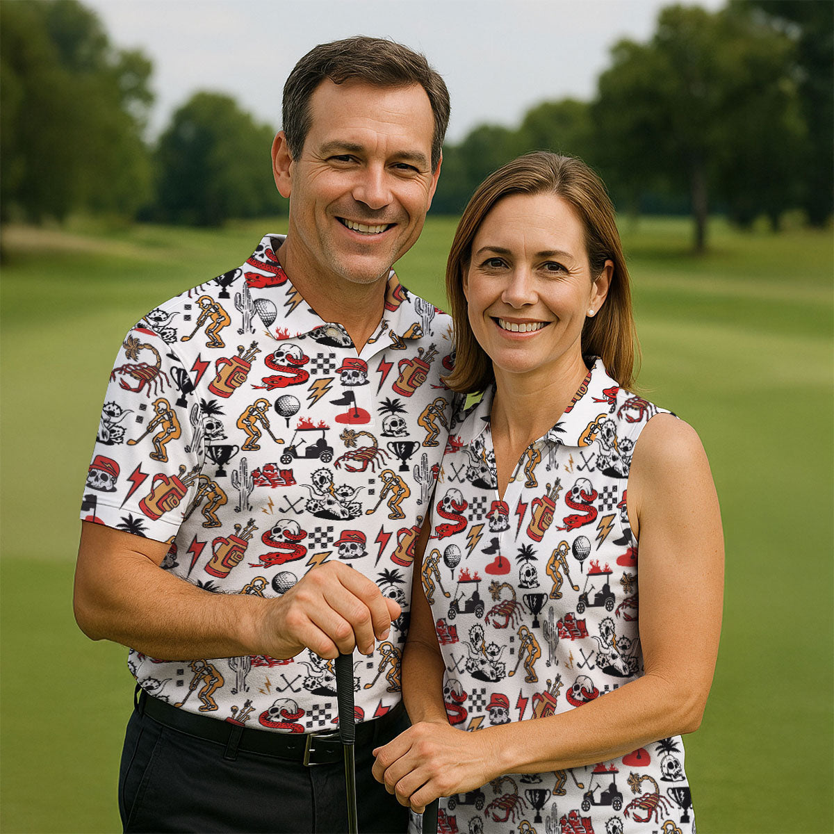 Horror Pattern White Halloween Women Golf Top, Halloween Gift Idea, Ladies Golf Shirts