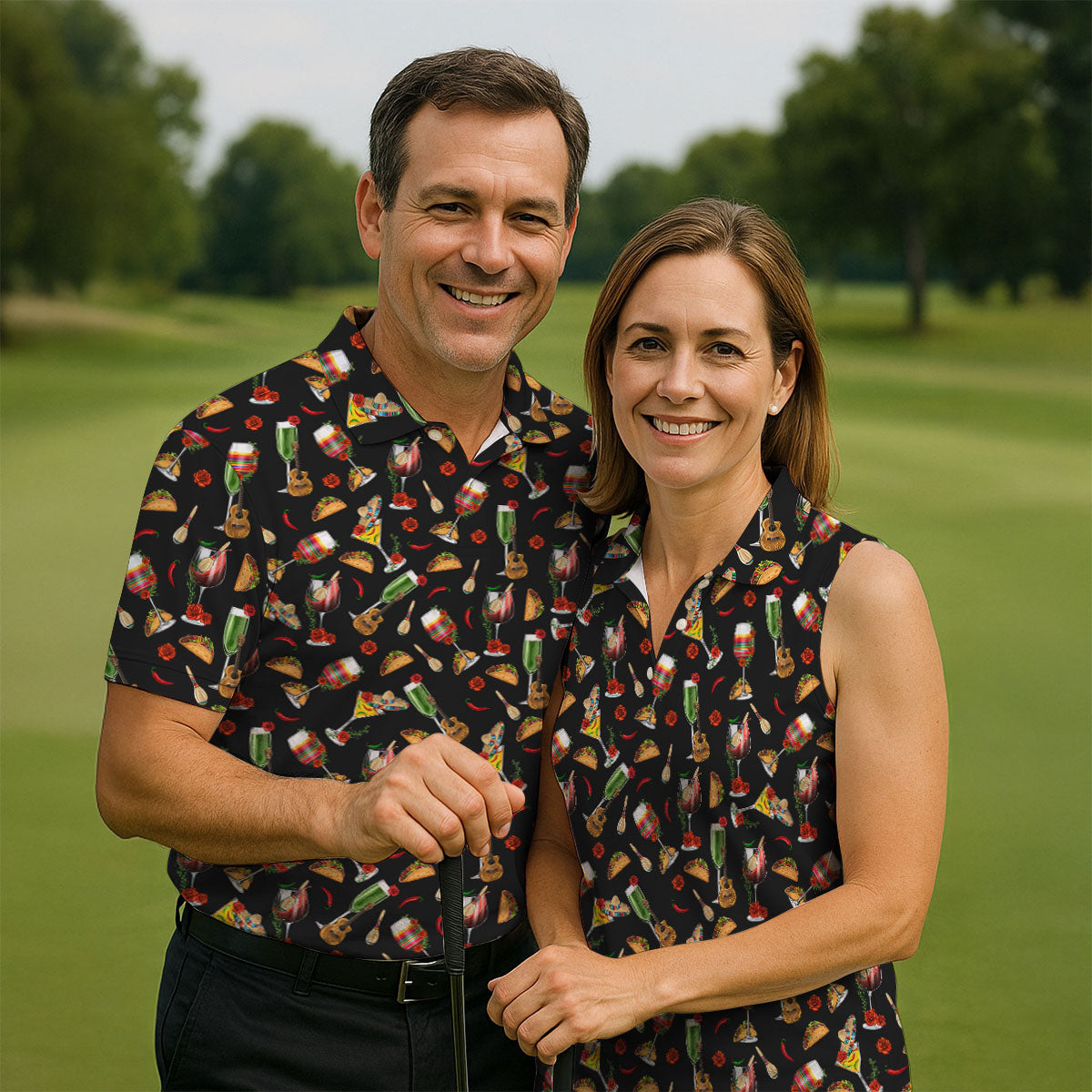 Traditional Mexican Taco And Wine Golf Tops For Men, Cinco De Mayo Celebration Golf Shirts For Men