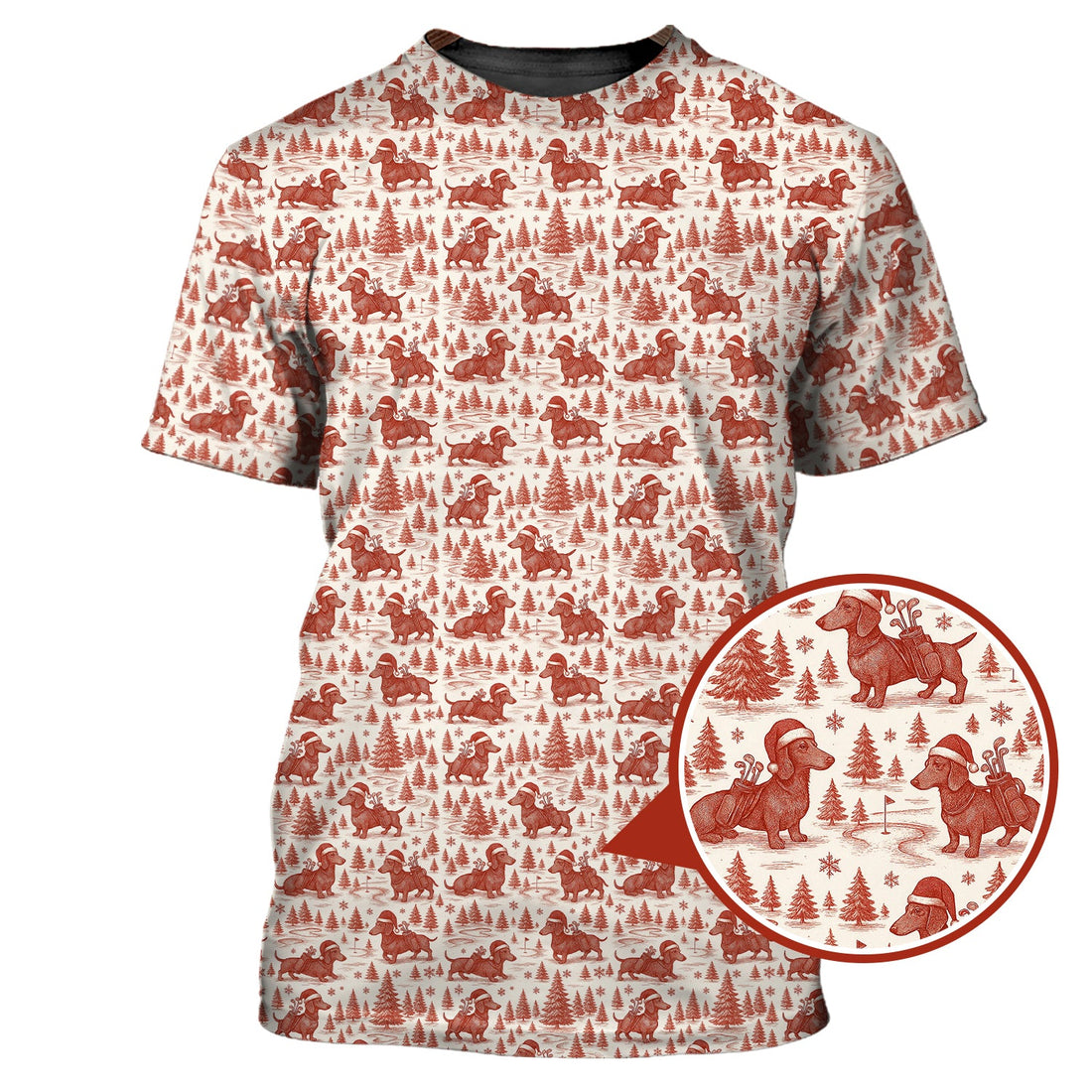 Christmas Golf Shirt, Dachshund Golf Shirt For Men, Pattern Golf Shirt, Toile De Jouy Shirt For Golfer