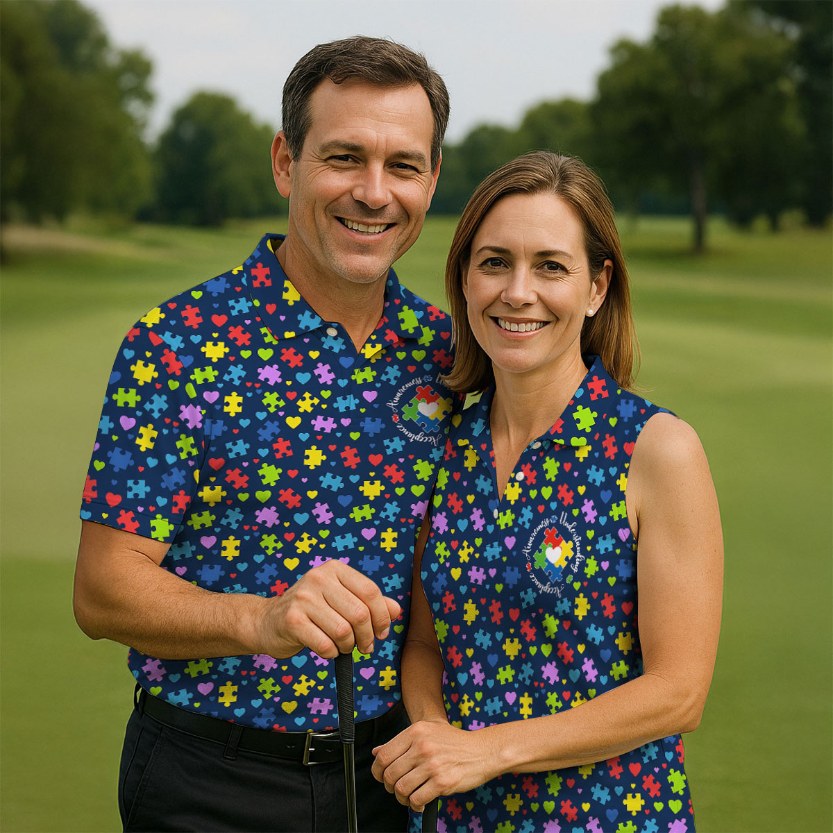 Awareness Understanding Acceptance Autism Navy Golf Shirt For Women, Ladies Golf Polos