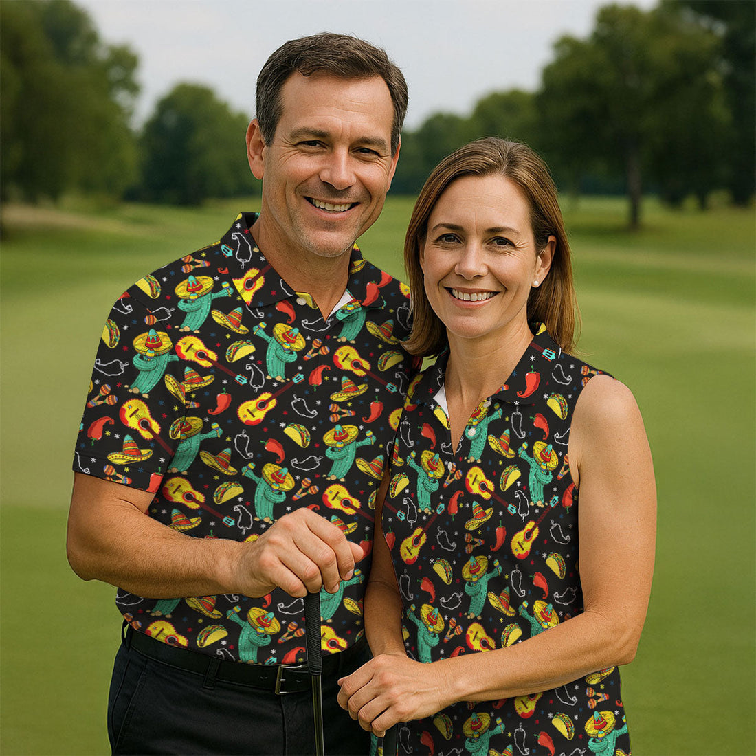 Funny Cactus Mexican Culture Traditions Golf Tops For Men, Cinco De Mayo Celebration Golf Shirts For Men