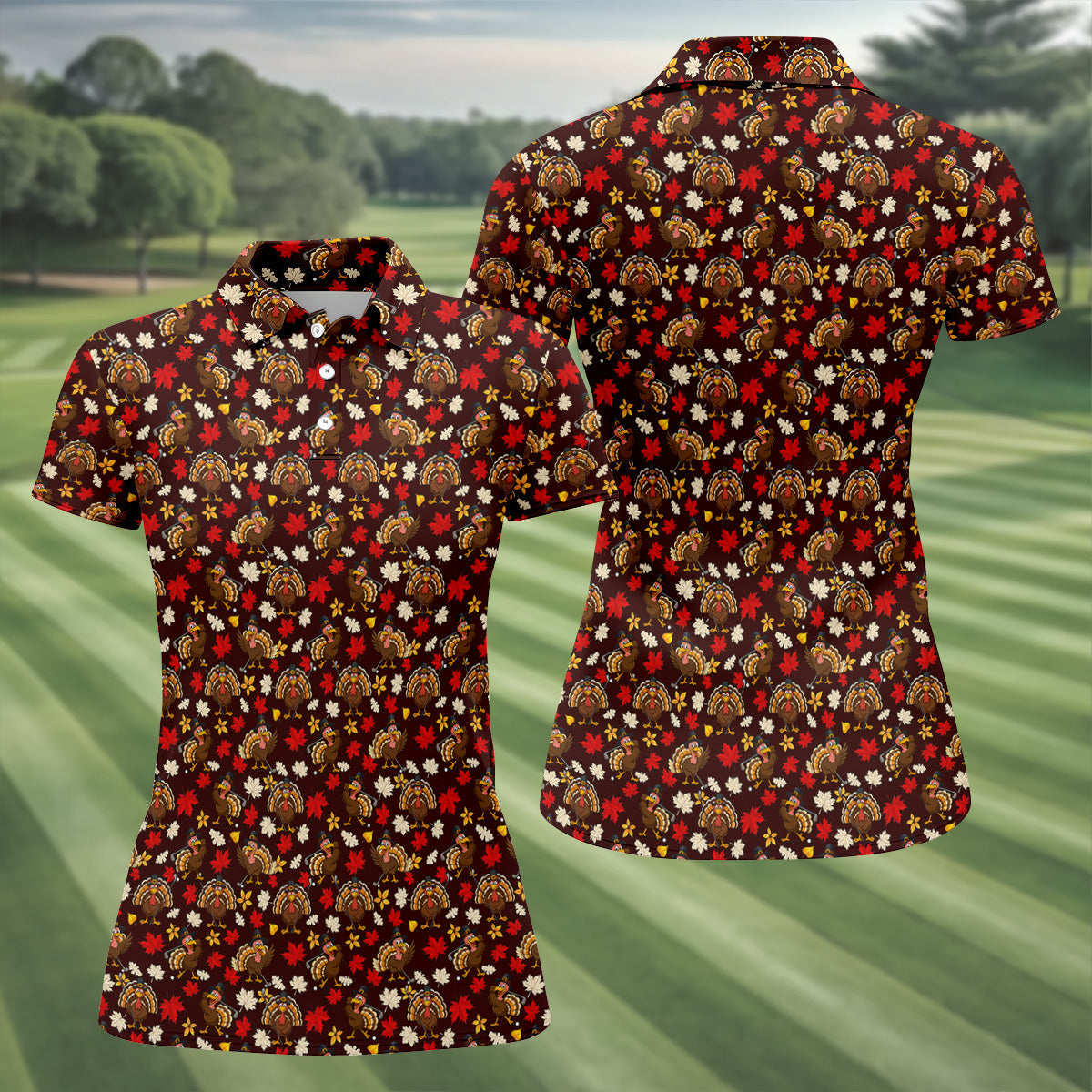 Funny Thanksgiving Turkey Golf Pose Women Golf Top, Ladies Golf Polos, Golf Gifts For Women