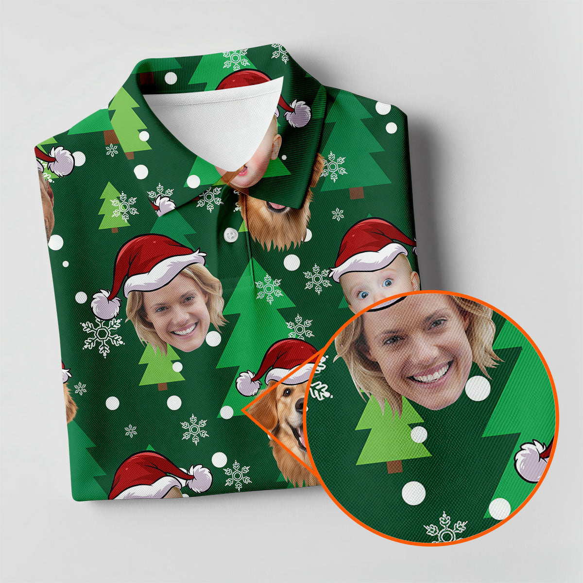 Custom Face Green Christmas Women's Golf Tops, Ladies Golf Shirts, Christmas Golf Gift