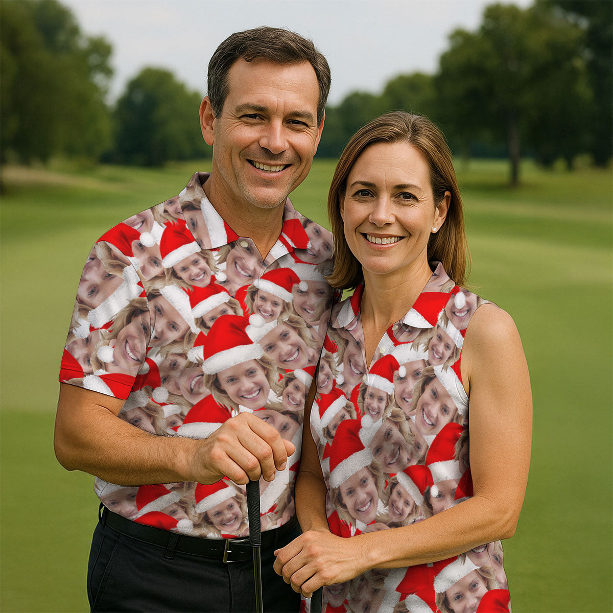 Funny Custom Face Christmas Golf Shirt, Women's Golf Shirts, Ladies Golf Polos, Christmas Golf Shirt