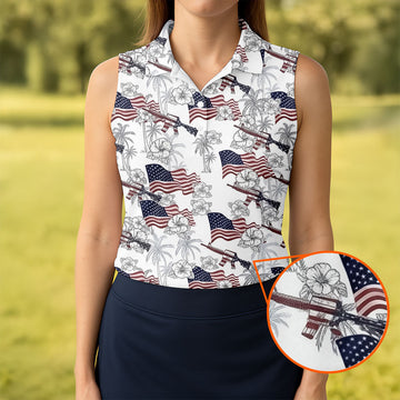 American Flag Pattern 4th Of July Tropical Vibe Patriotic Golf Shirt, 250th Anniversary Women's Golf Tops