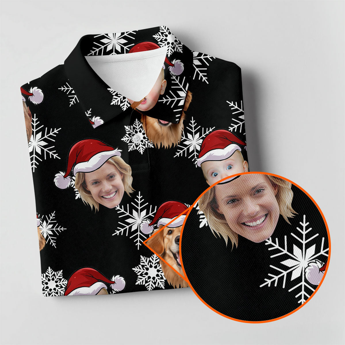 Custom Face Black Christmas Women's Golf Tops, Ladies Golf Shirts, Christmas Golf Gift