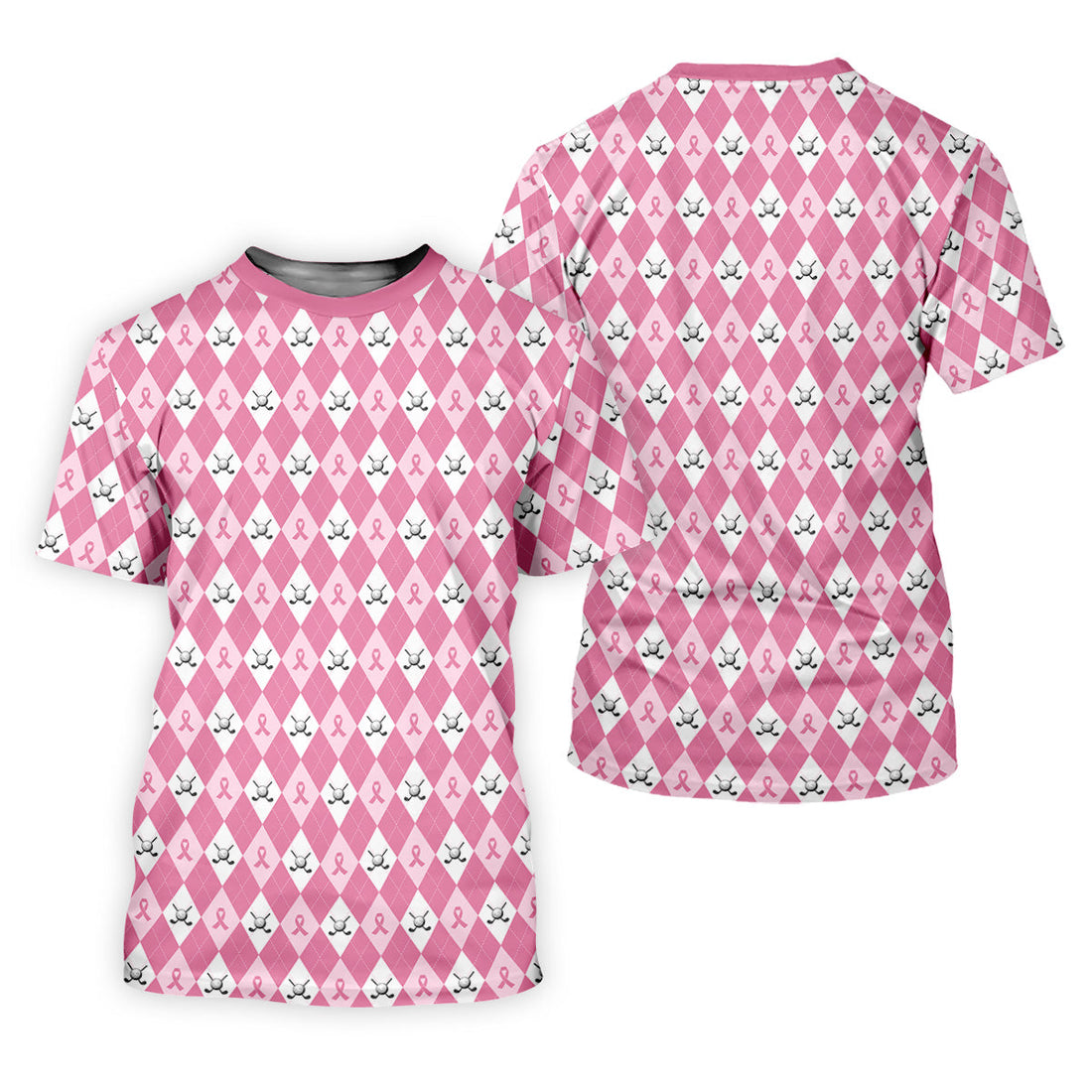 Breast Cancer Golf Shirt, Pink Golf Shirt Men, Pink Argyle Golf Shirt, Breast Cancer Awareness Shirts