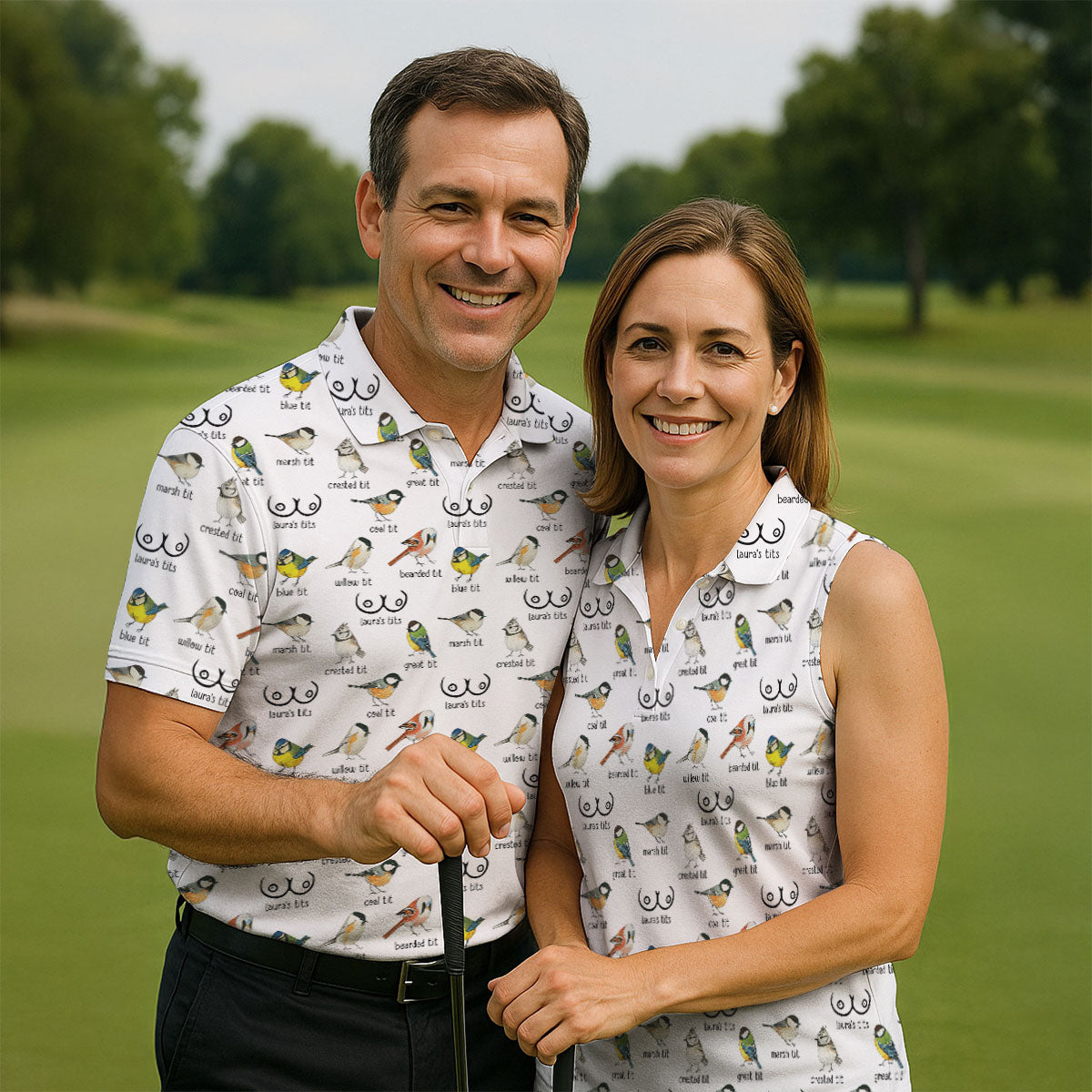 Funny Birds Adult Humor Ladies Golf Tops, Fun Women's Golf Shirts, Ladies Golf Shirt