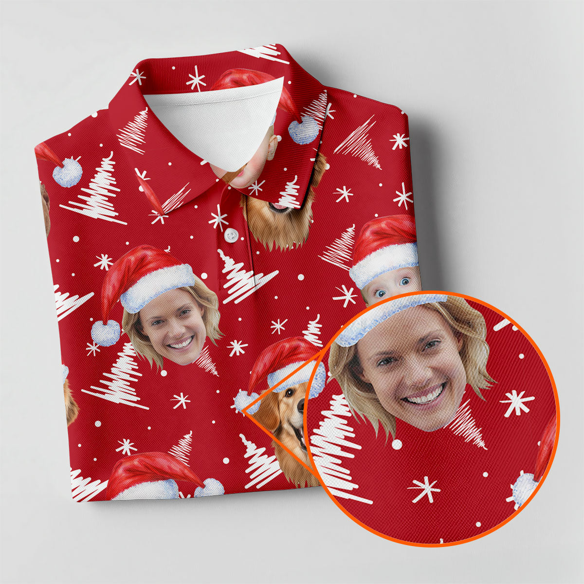 Custom Face Snow Pine Tree Red Golf Shirt, Christmas Golf Shirt, Ladies Golf Shirts, Golf Gifts For Women