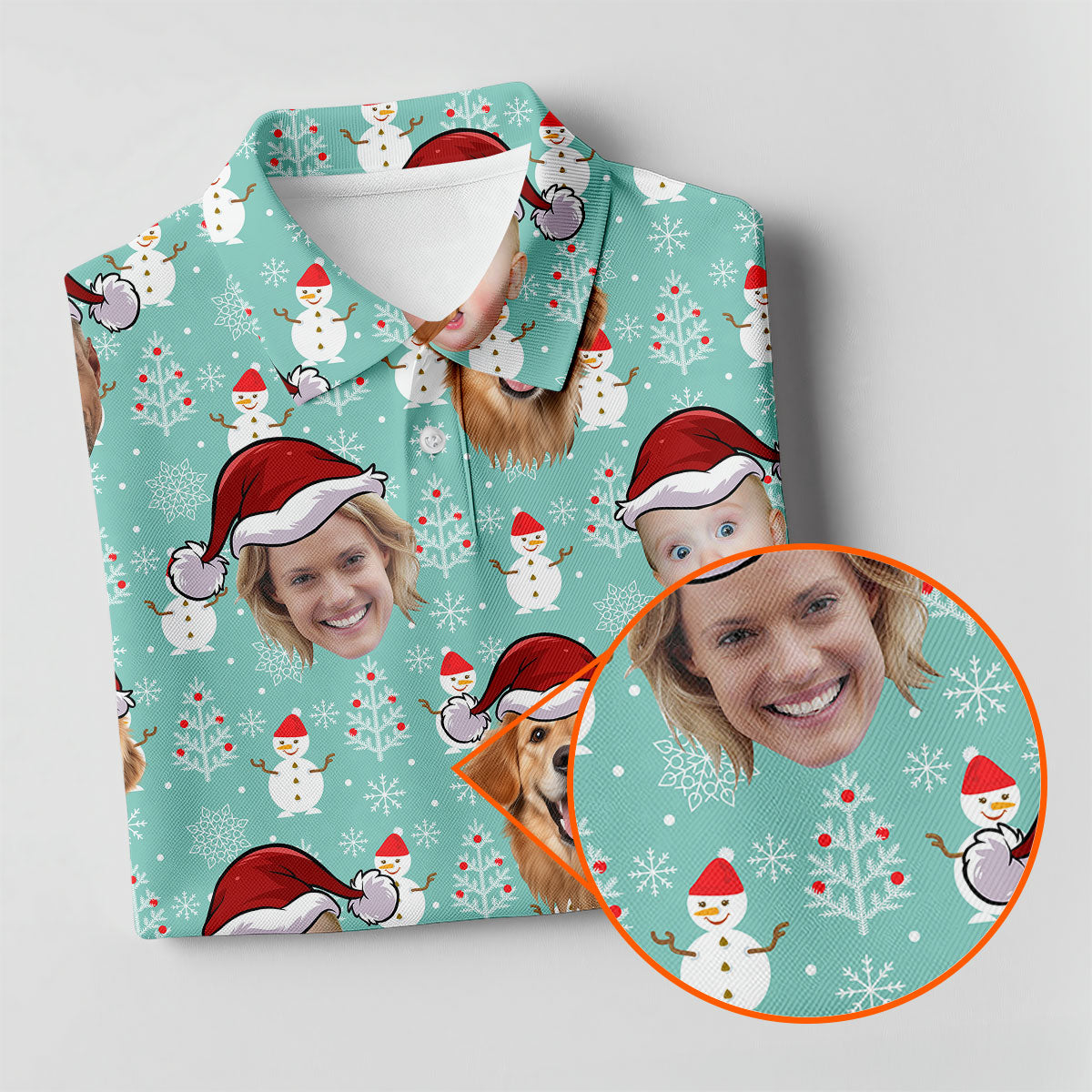 Custom Face Mint Christmas Women's Golf Tops, Ladies Golf Shirts, Christmas Golf Gift