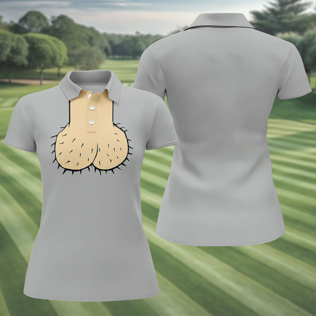 Gray Funny Dickhead Faux Chest Golf Shirt, Funny Halloween Shirt, Adult Costume Shirt