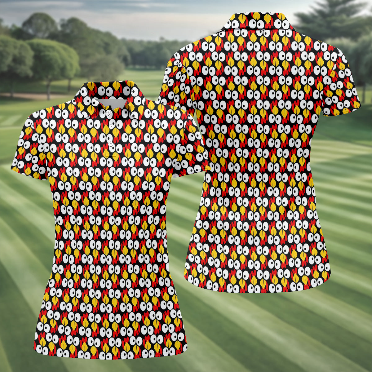 Funny Turkey Thanksgiving Ladies Golf Tops, Fun Women's Golf Shirts, Ladies Golf Polos, Golfing Apparel