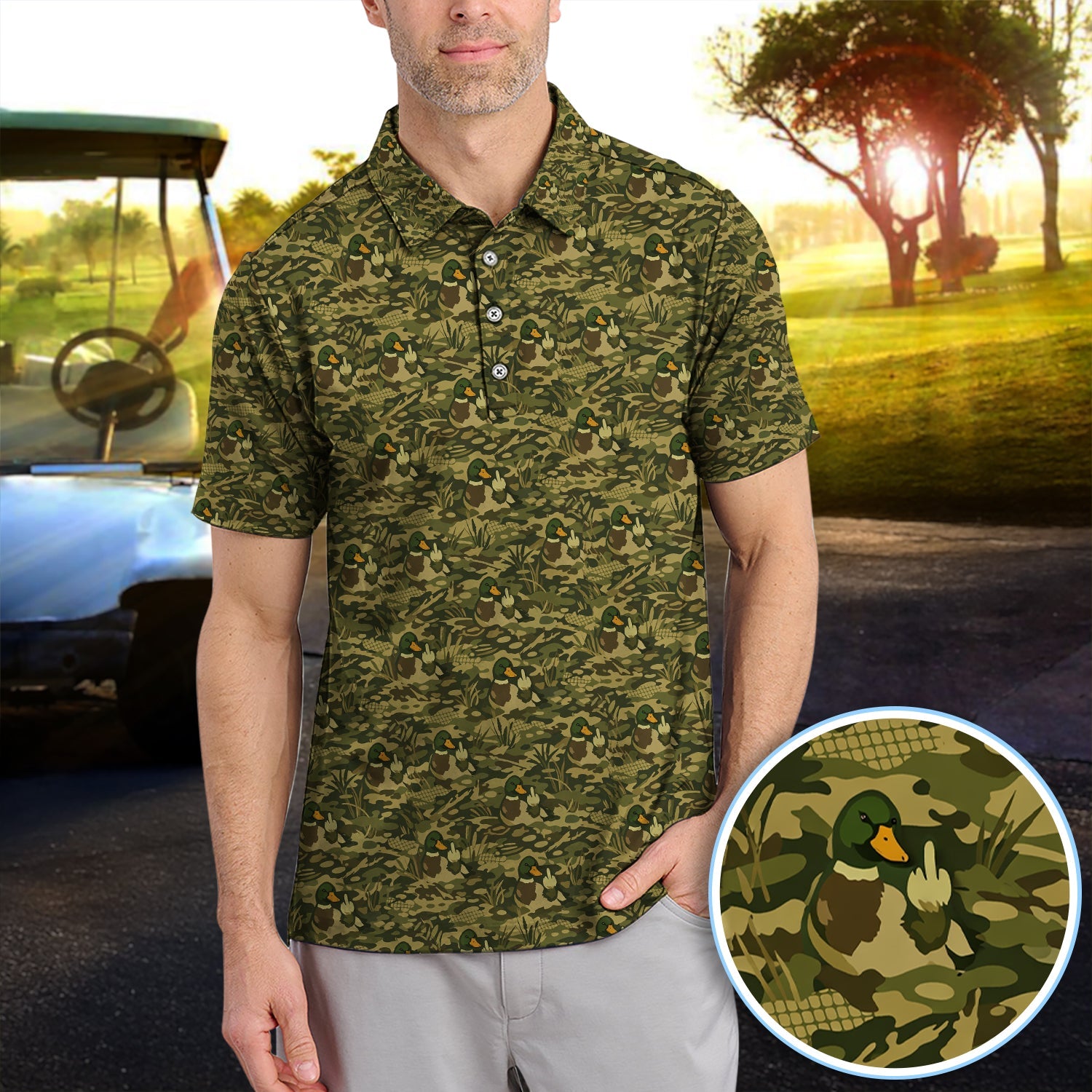 Mallard Duck Camo Pattern Golf Polos, Camouflage, Wild Mallards Golf Shirt For Hunter, Golf Gift For Men