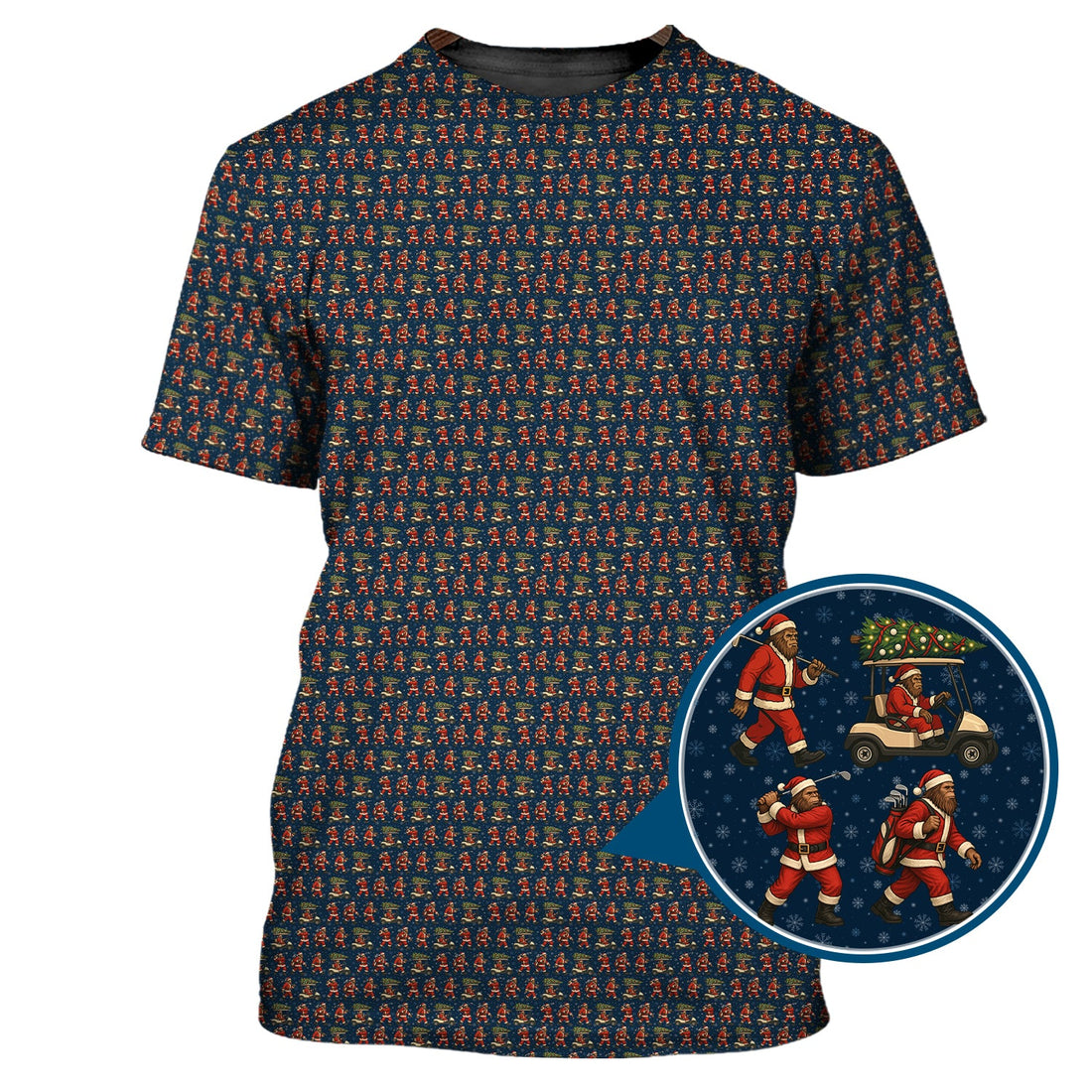 Funny Pattern Golf Shirt, Bigfoot Golf Shirt For Golfer, Bigfoot Santa Golf Shirt For Men