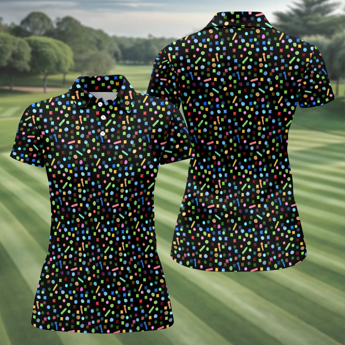 Colored Condoms Funny Style Black Golf Shirt, Women's Golf Tops, Valentines Golf Gift, Golf Gift For Ladies