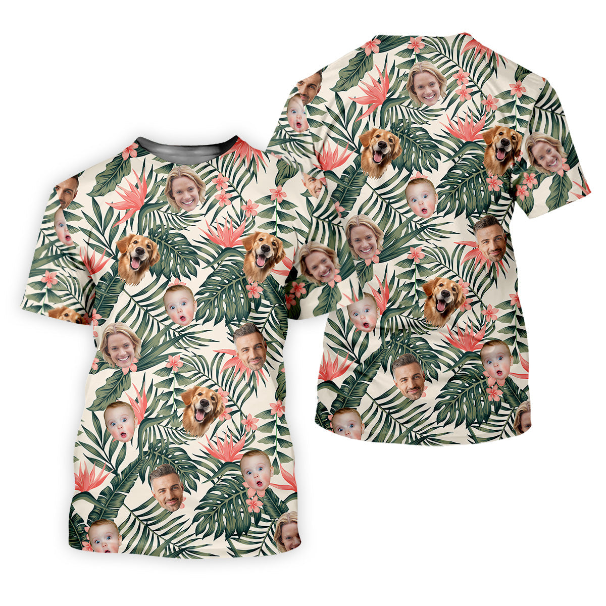 Tropical Floral Pattern Custom Hawaiian Shirts With Face, Womens Hawaiian Golf Shirts, Ladies Golf Shirts