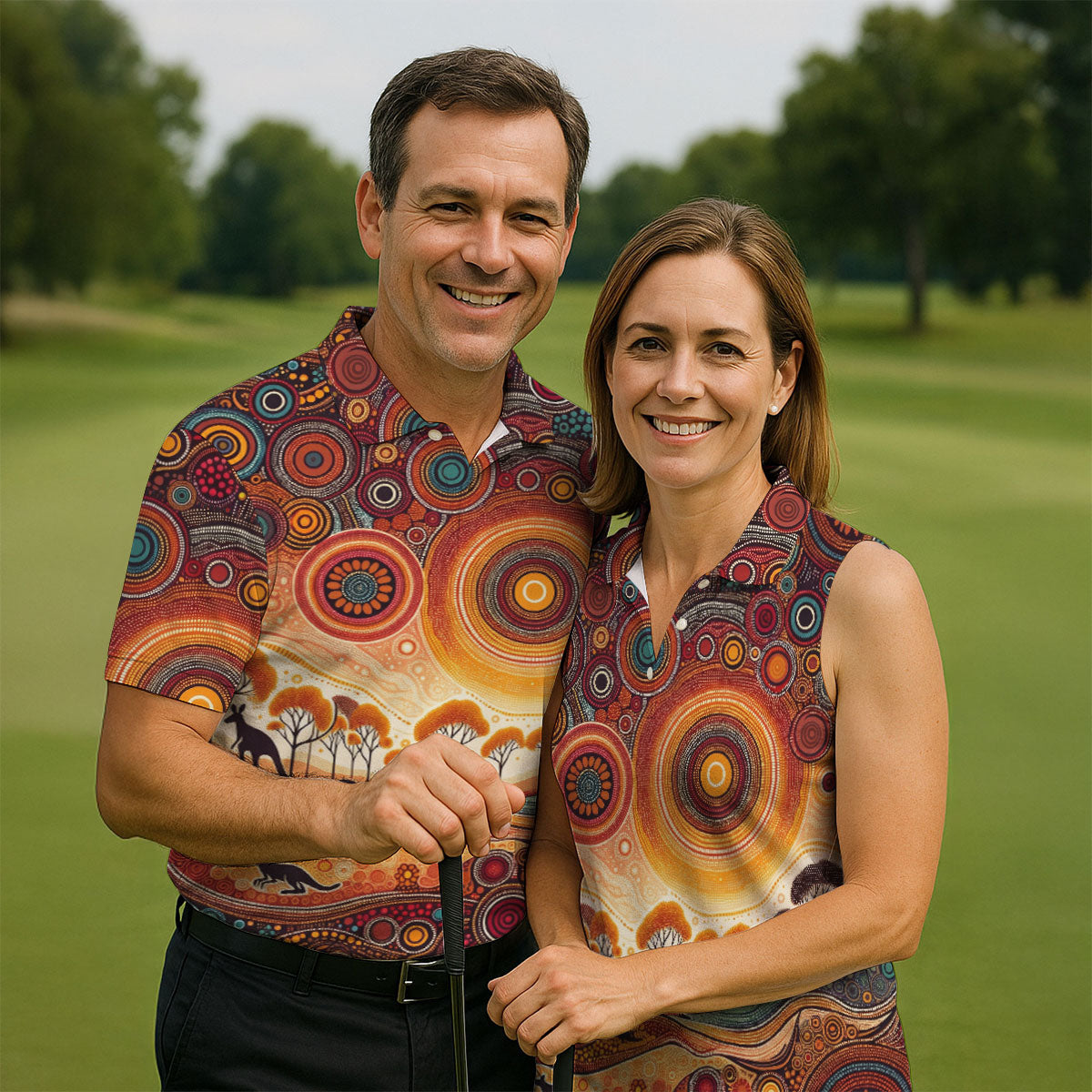 Australian Aboriginal Colourful Art Golf Tops For Men, Australia Kangaroo Polo Shirts For Men