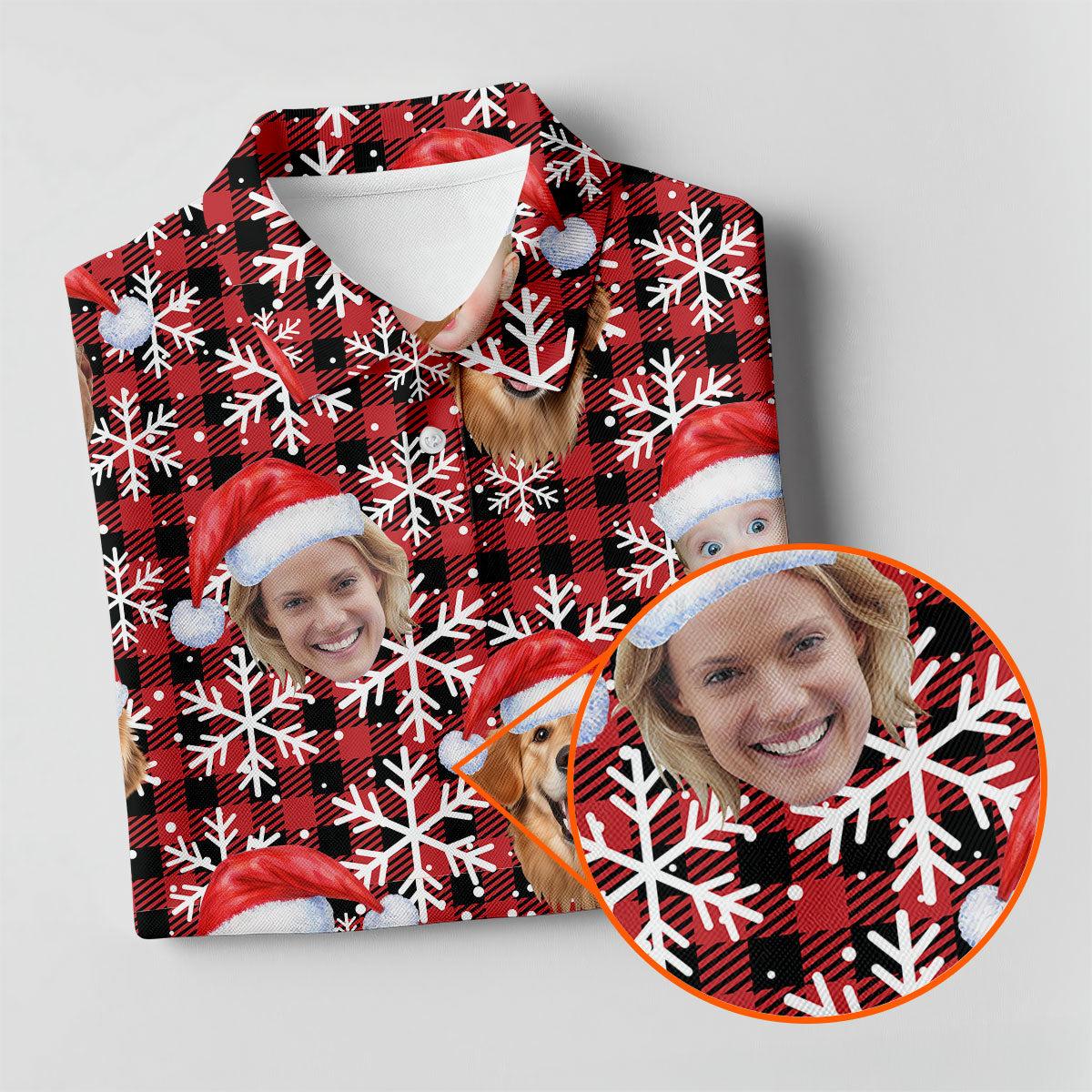 Custom Face Red And Black Checkered, Christmas Golf Shirt, Women's Golf Tops, Golf Gift For Ladies