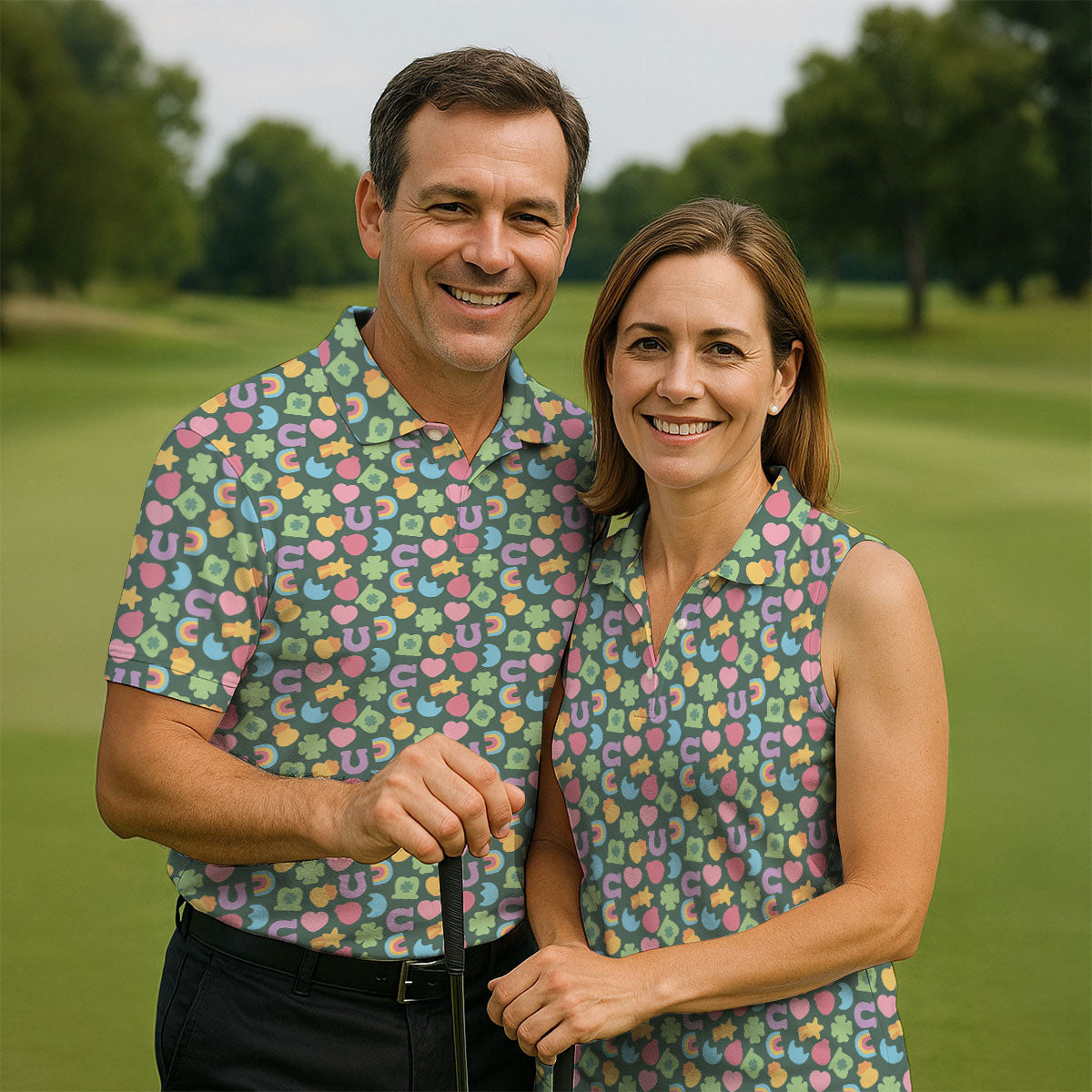 St Patrick's Day Lucky Charms Green Golf Shirt, Cute Golf Outfit, Women's Golf Tops, Ladies Golf Polos
