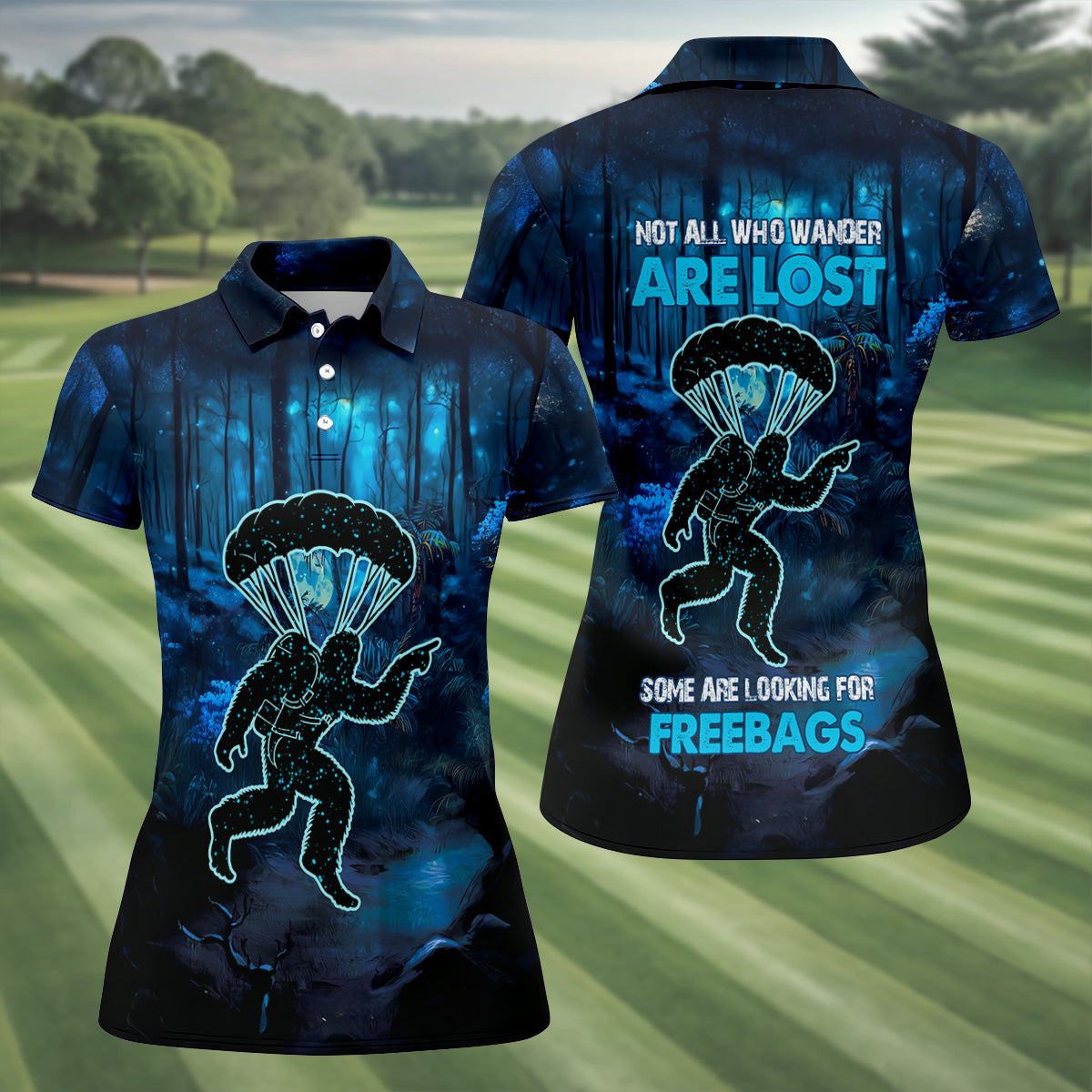 Not All Who Wander Are Lost Some Are Looking For Freebags Funny Bigfoot Skydiving Shirt, Women Skydive Apparel