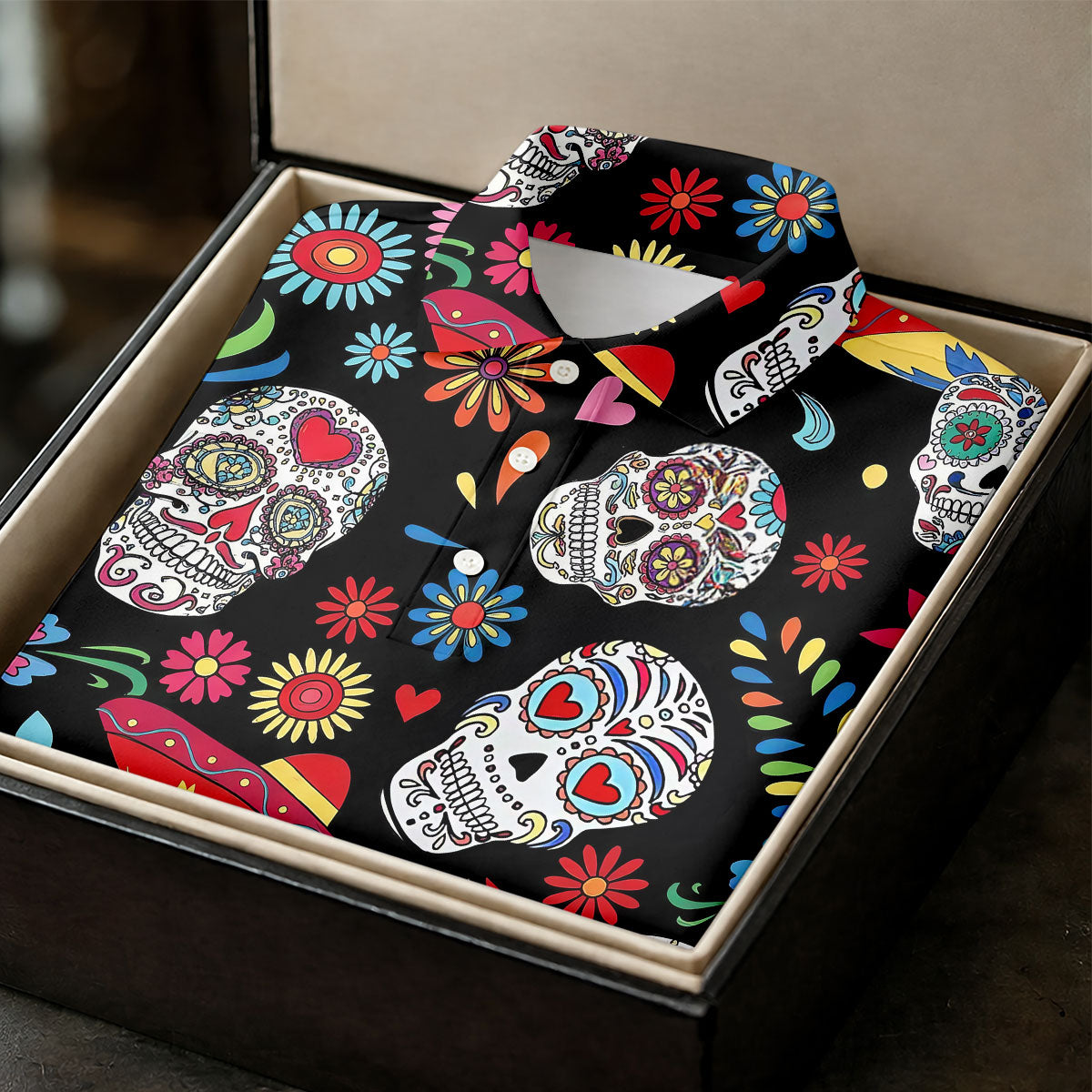 Day Of The Dead FLoral Sugar Skull Cinco De Mayo Celebration Fiesta Themed Golf Shirt For Women